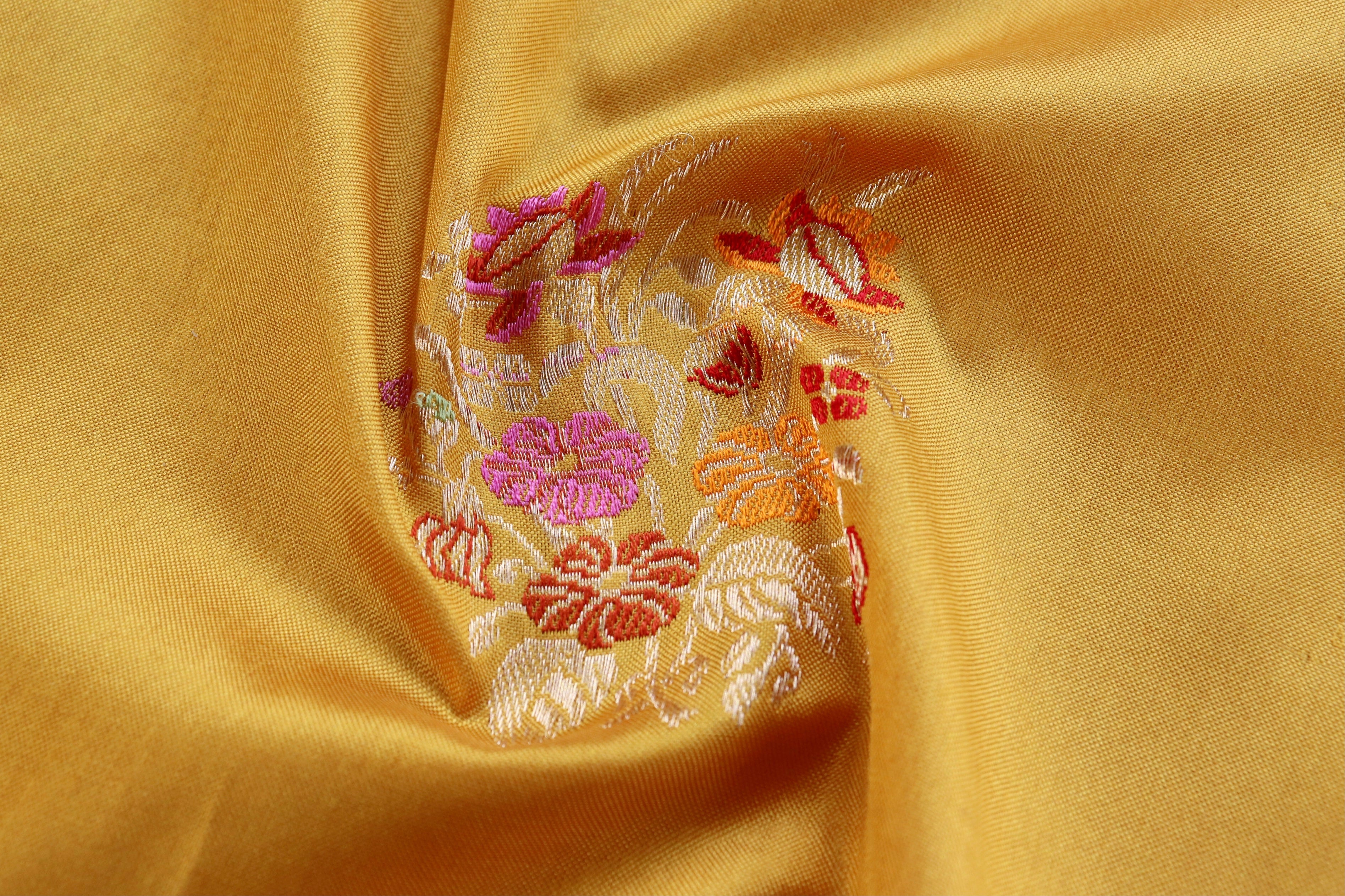 Yellow Guldasta Motif Pure Katan Silk Handloom Saree