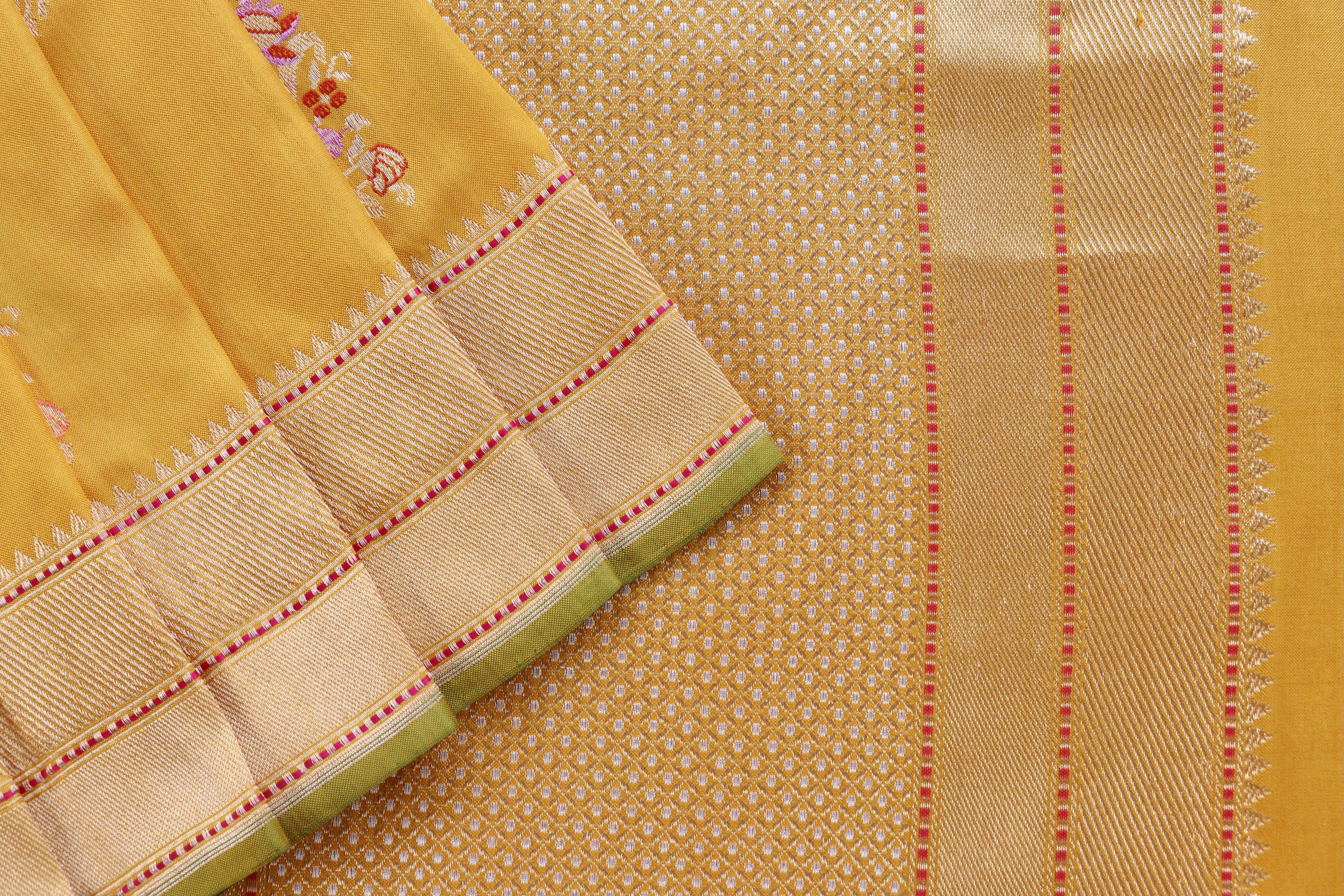 Yellow Guldasta Motif Pure Katan Silk Handloom Saree