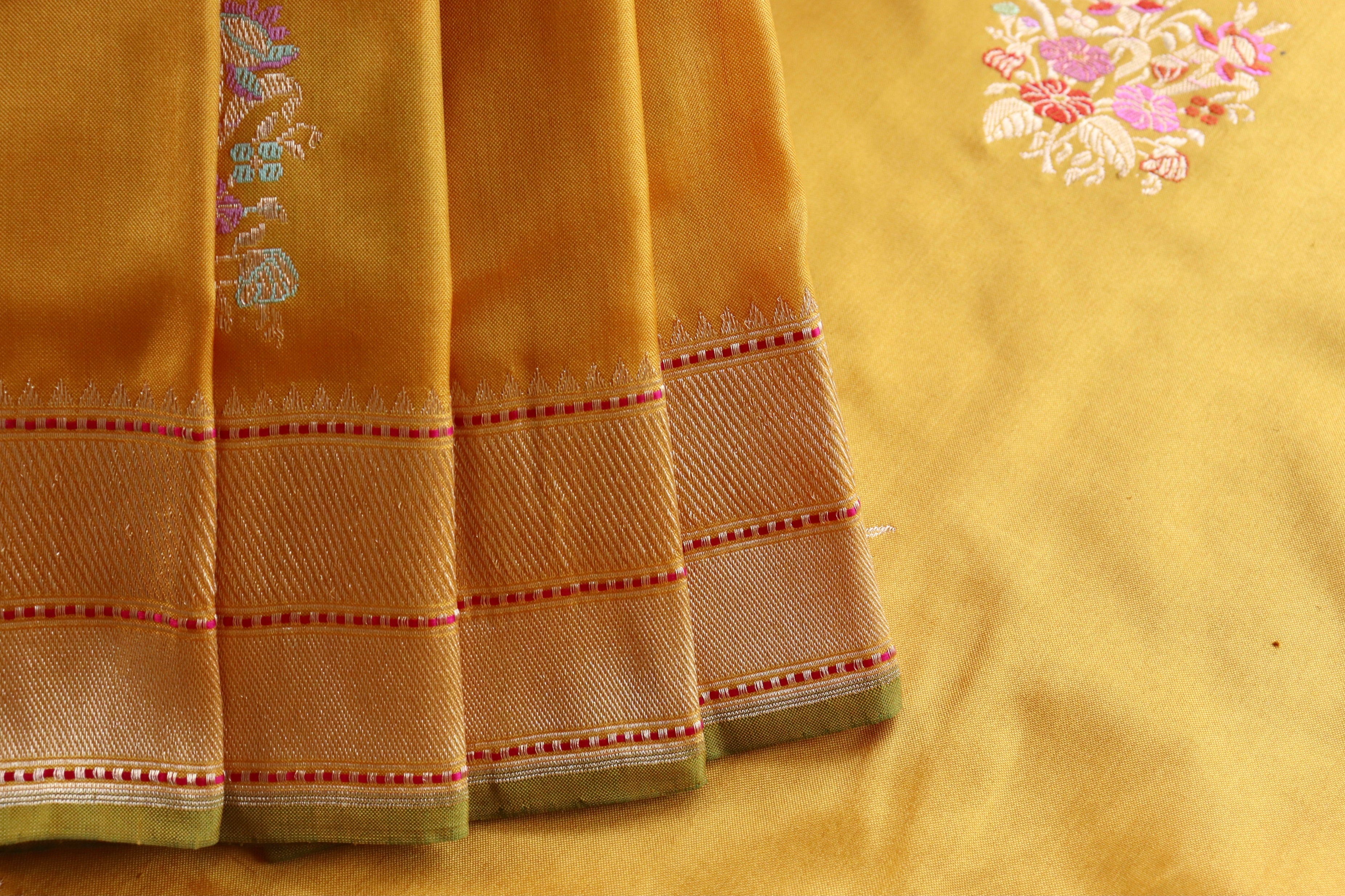 Yellow Guldasta Motif Pure Katan Silk Handloom Saree