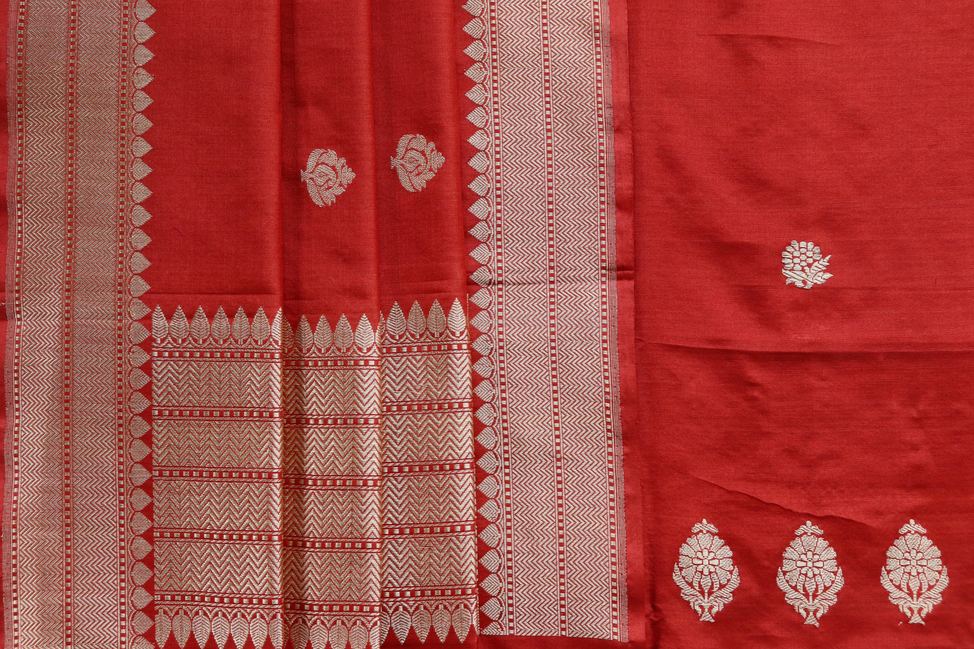 Brick Red Silk By Cotton Handloom Banarasi Suit Set