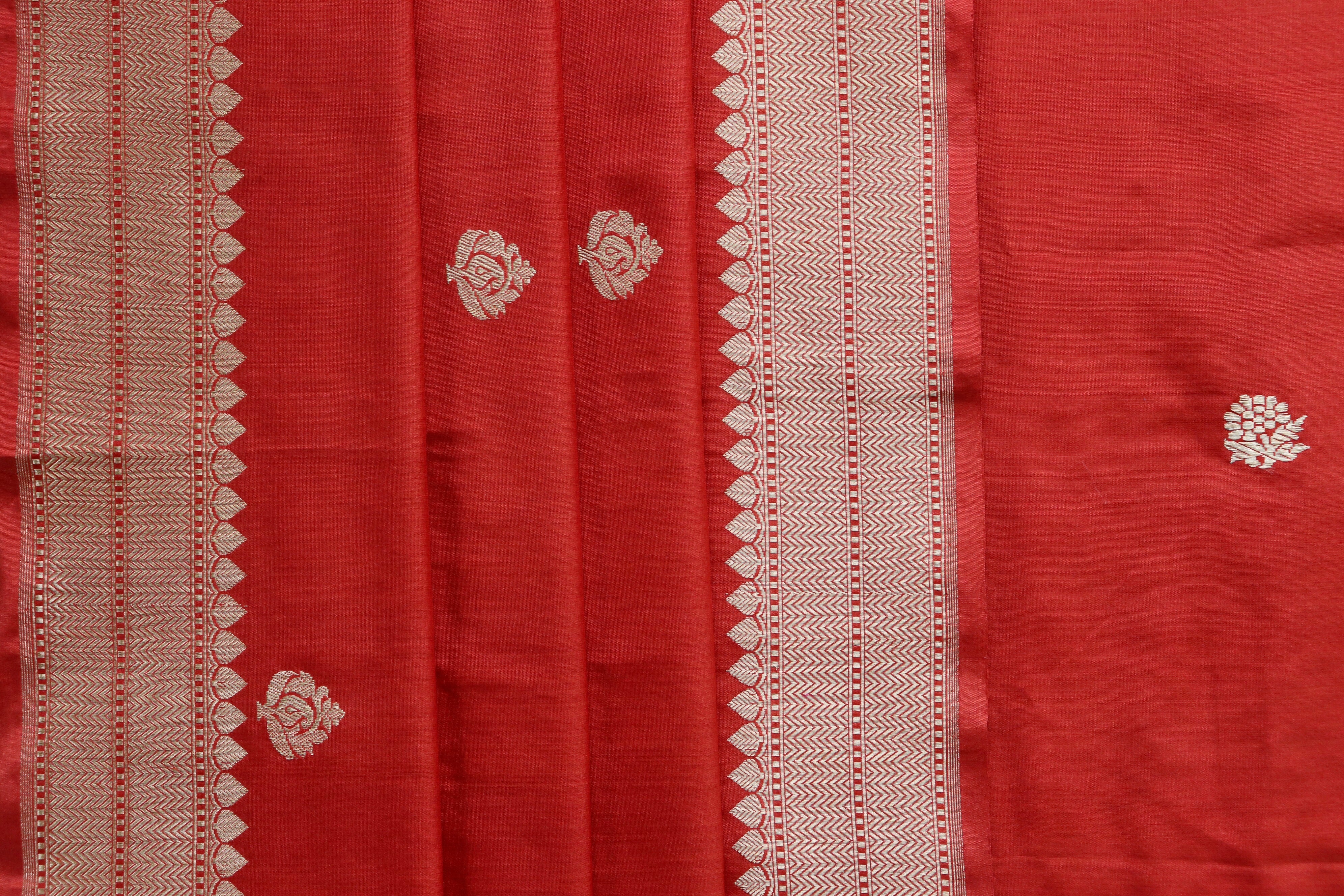 Brick Red Silk By Cotton Handloom Banarasi Suit Set