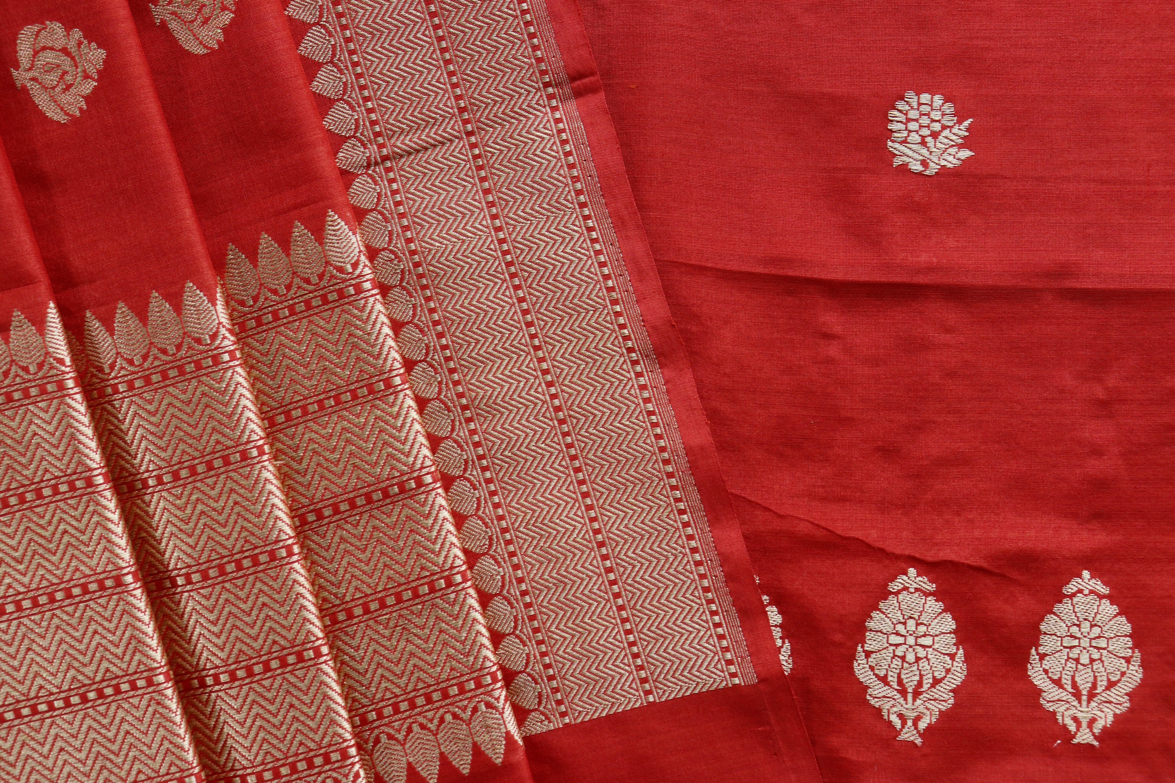 Brick Red Silk By Cotton Handloom Banarasi Suit Set