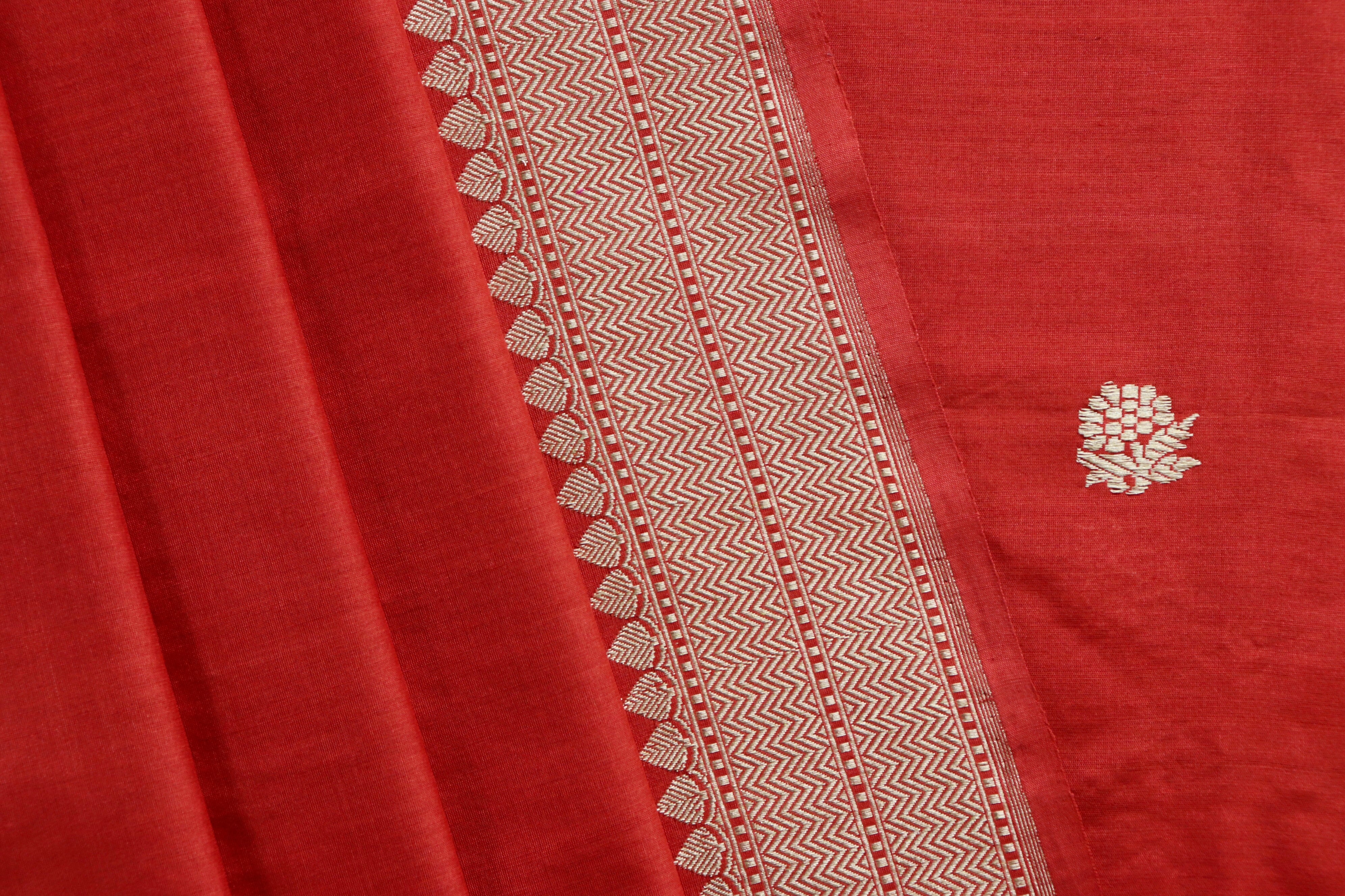 Brick Red Silk By Cotton Handloom Banarasi Suit Set