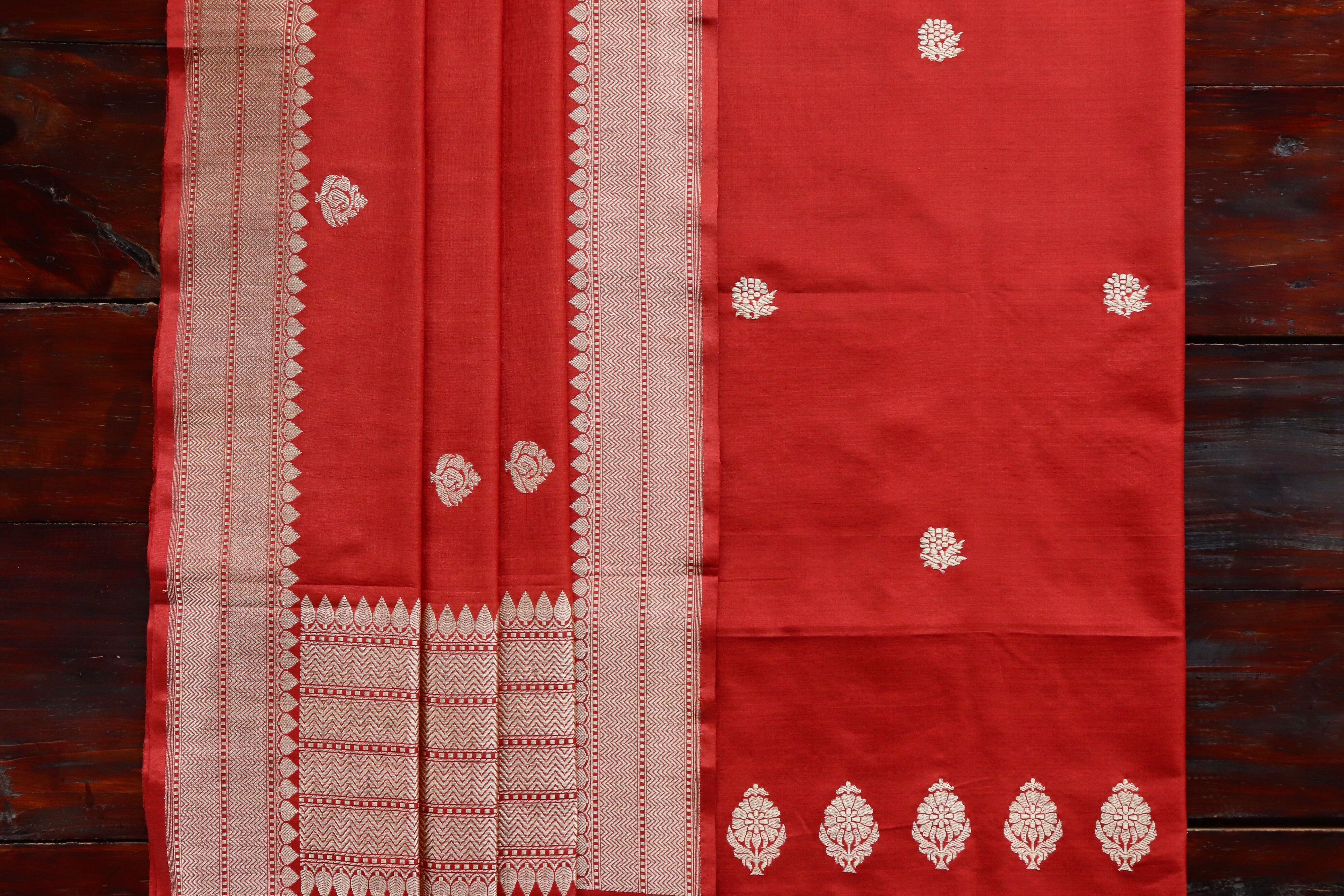 Brick Red Silk By Cotton Handloom Banarasi Suit Set