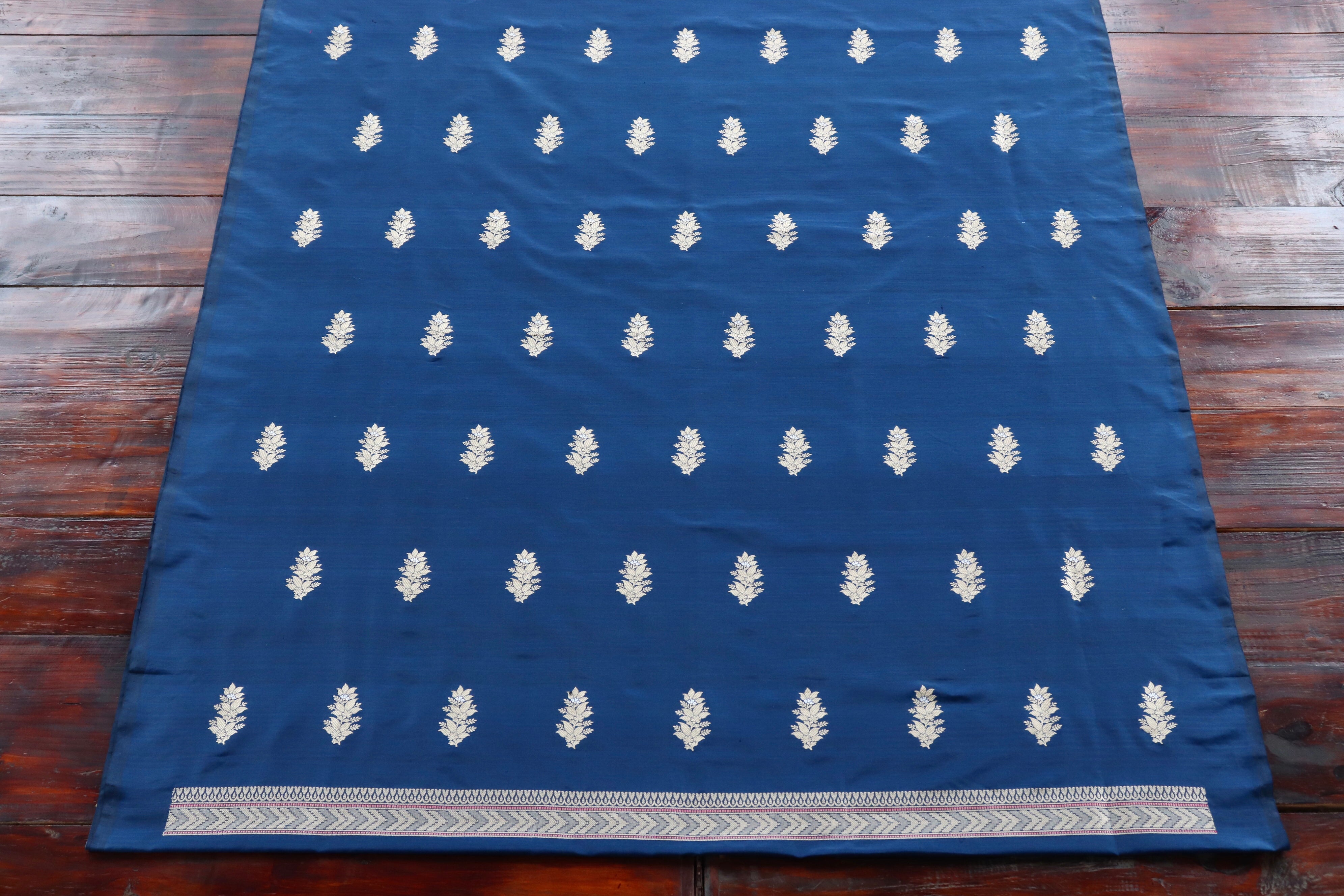 Navy Blue Katan Silk By Cotton Handloom Banarasi Suit Set