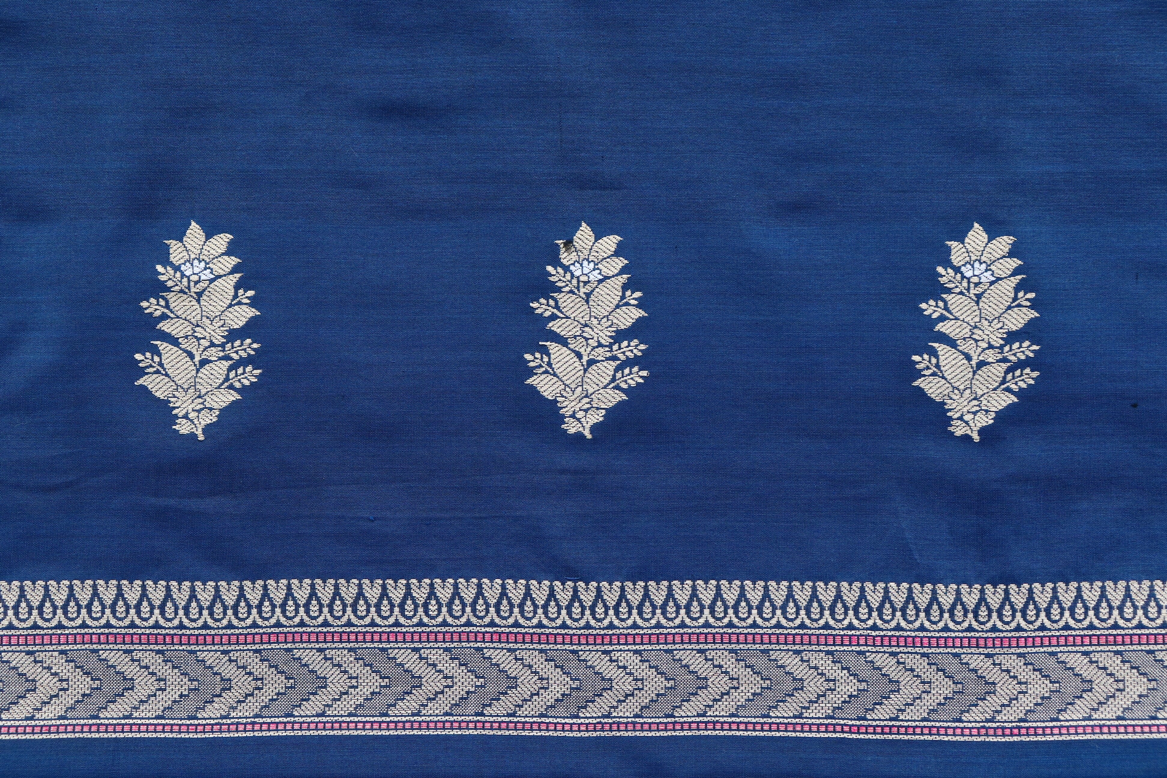 Navy Blue Katan Silk By Cotton Handloom Banarasi Suit Set