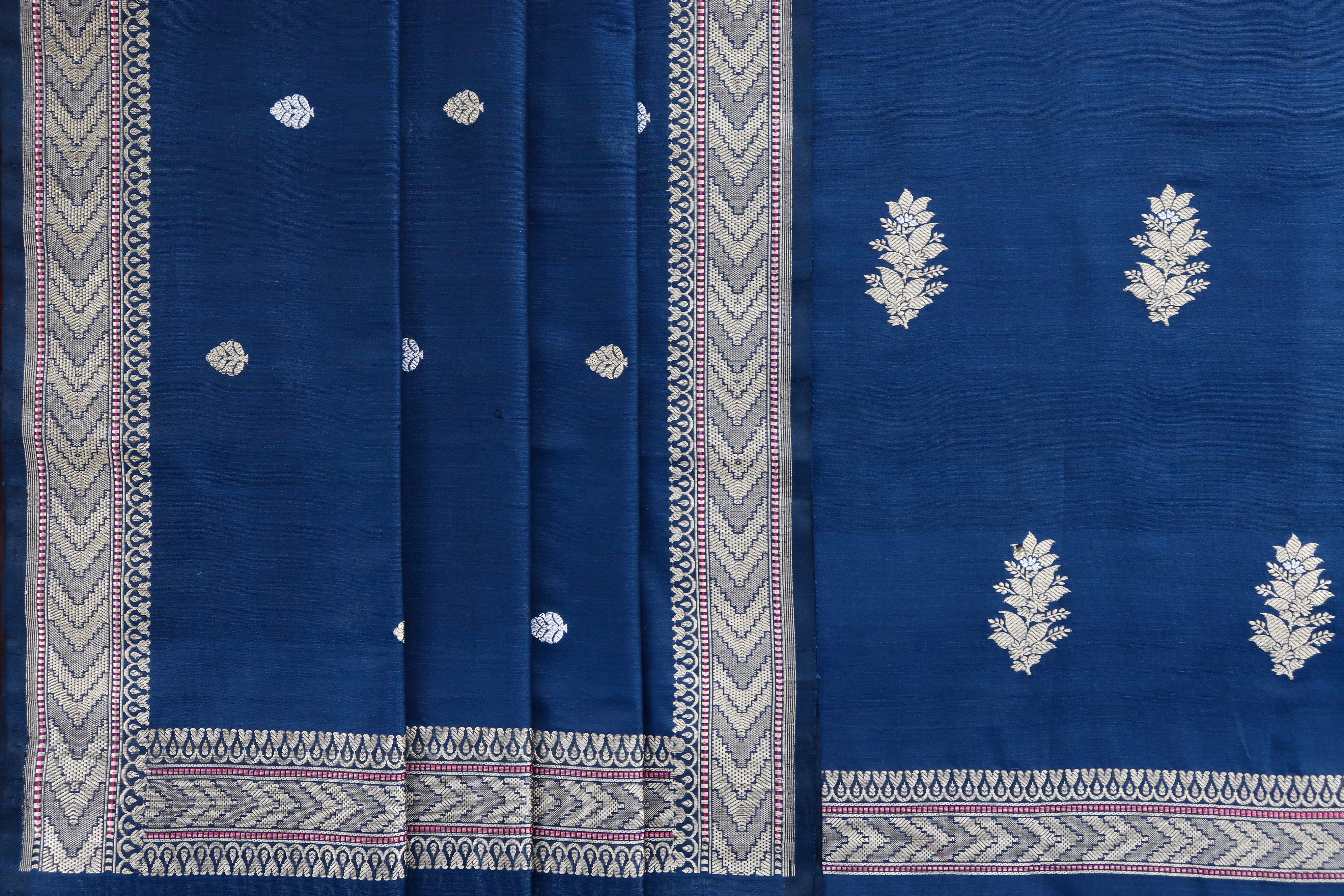 Navy Blue Katan Silk By Cotton Handloom Banarasi Suit Set