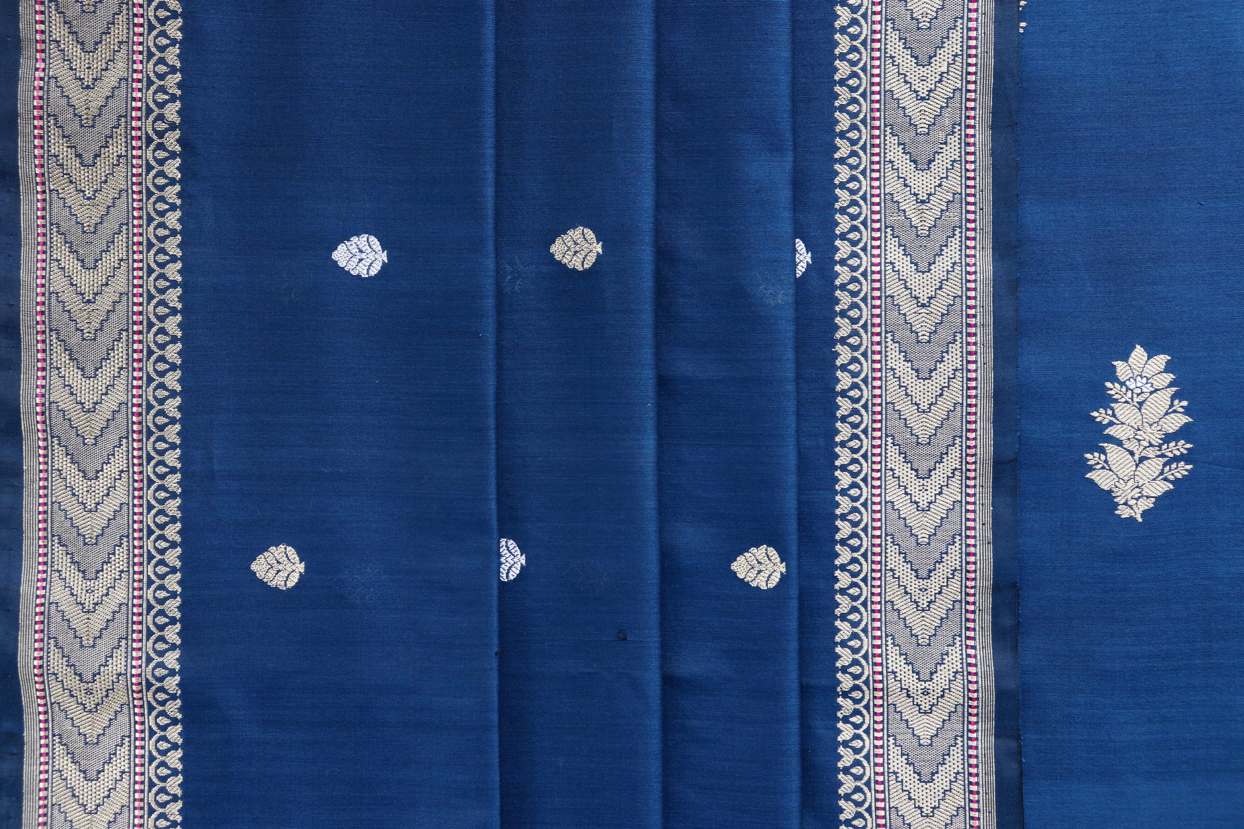 Navy Blue Katan Silk By Cotton Handloom Banarasi Suit Set