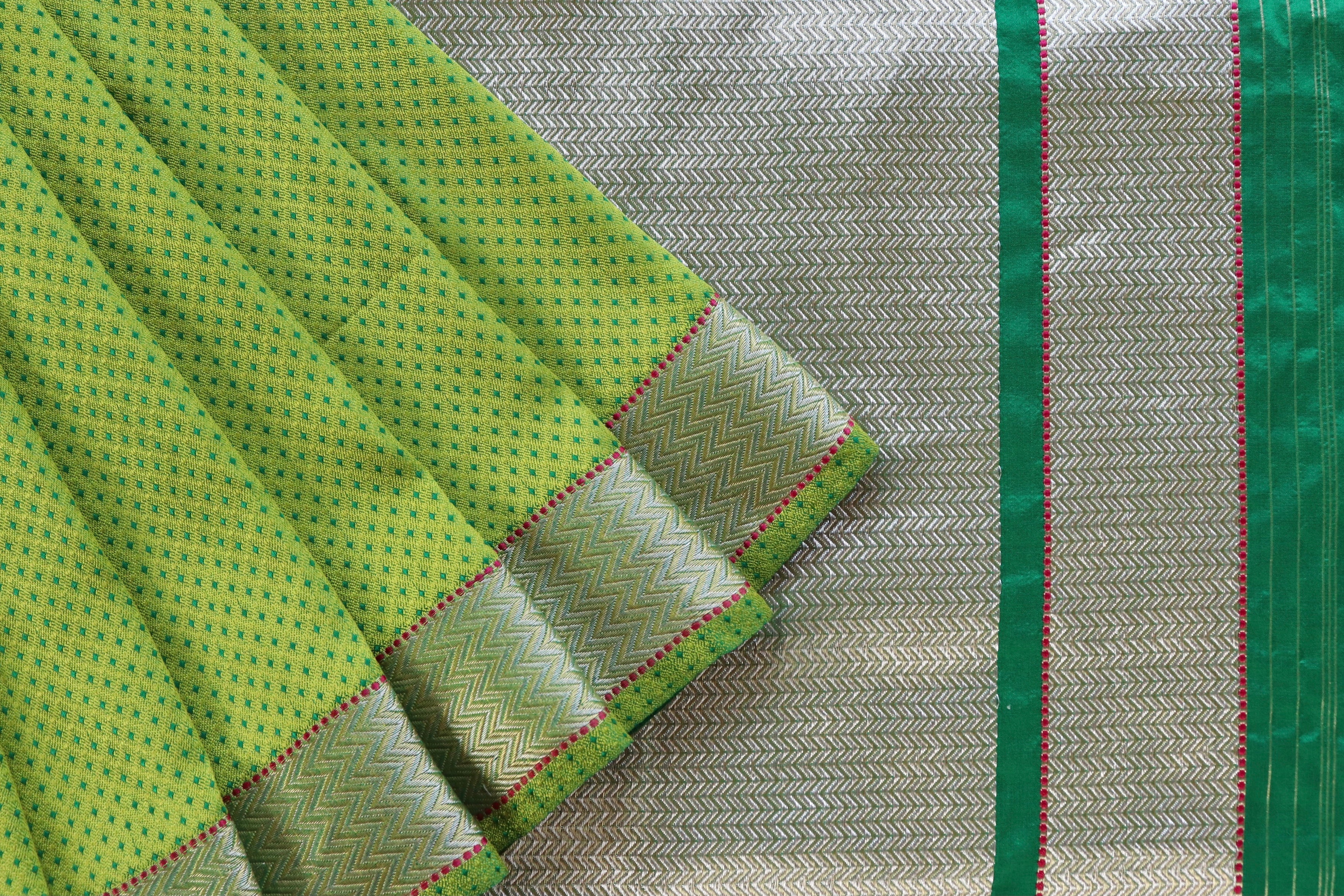 Shades Of Green Do Rukhi Resham Handwoven Banarasi Tanchoi Silk Saree