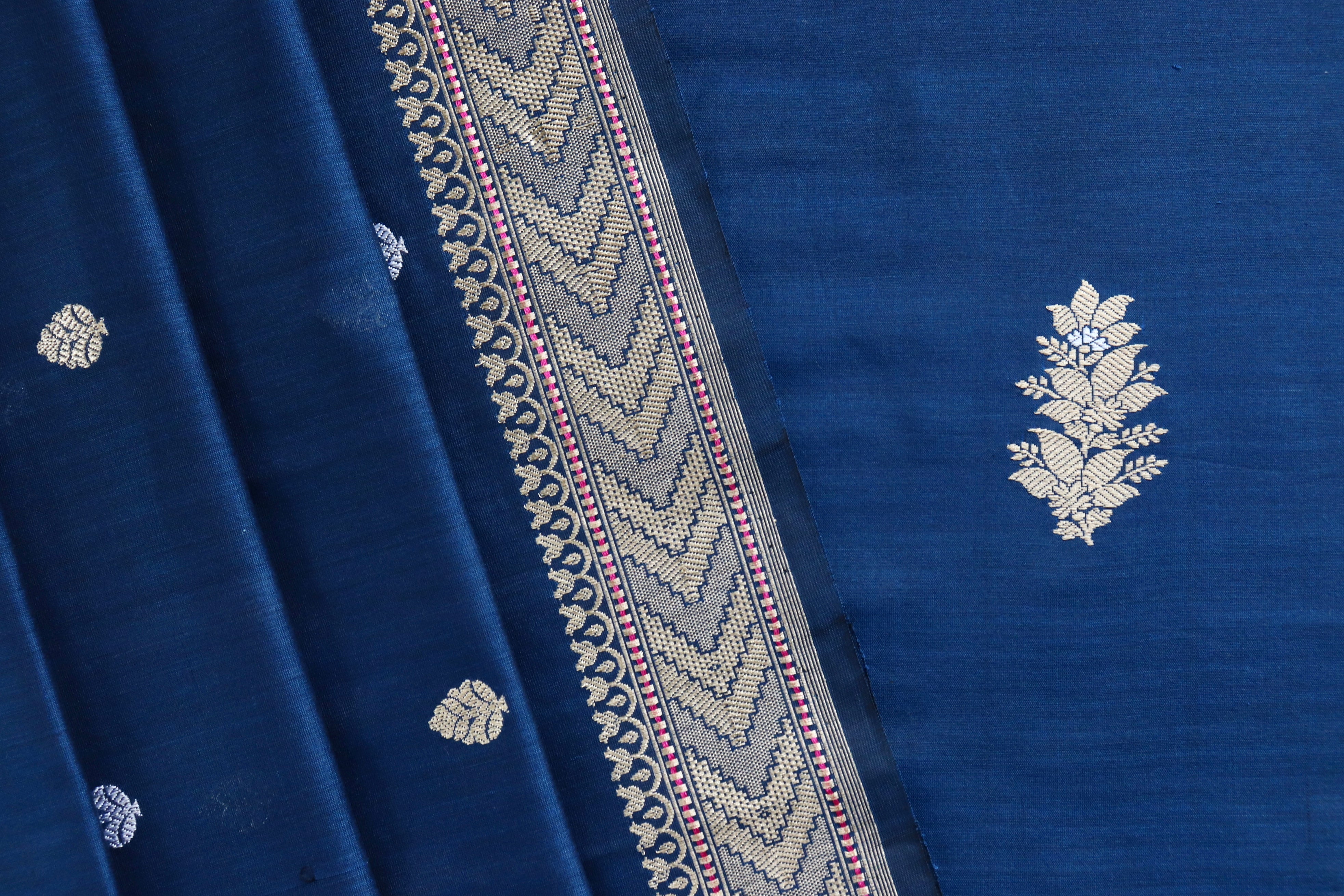 Navy Blue Katan Silk By Cotton Handloom Banarasi Suit Set