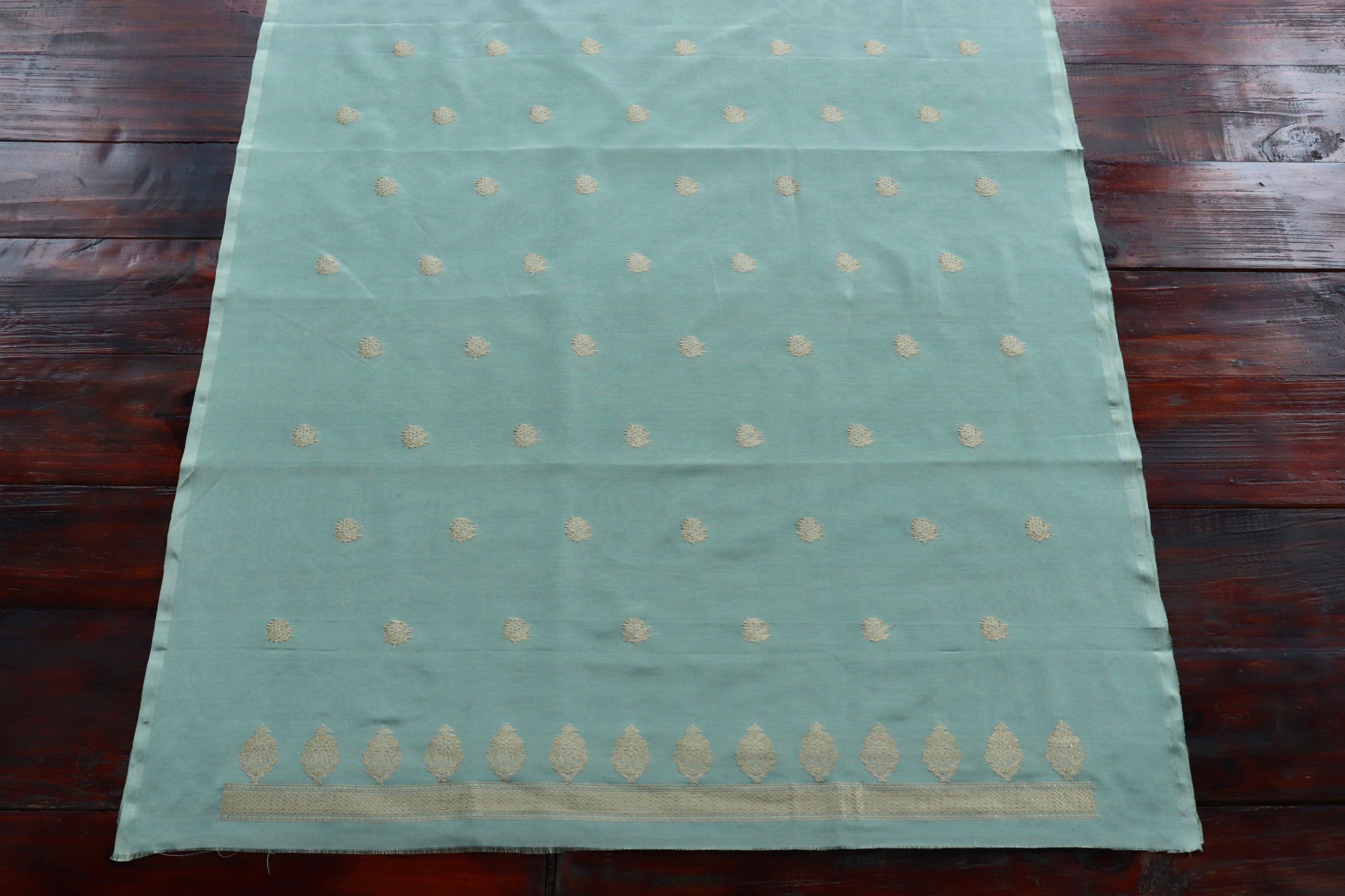 Sky Blue Silk By Cotton Handloom Banarasi Suit Set