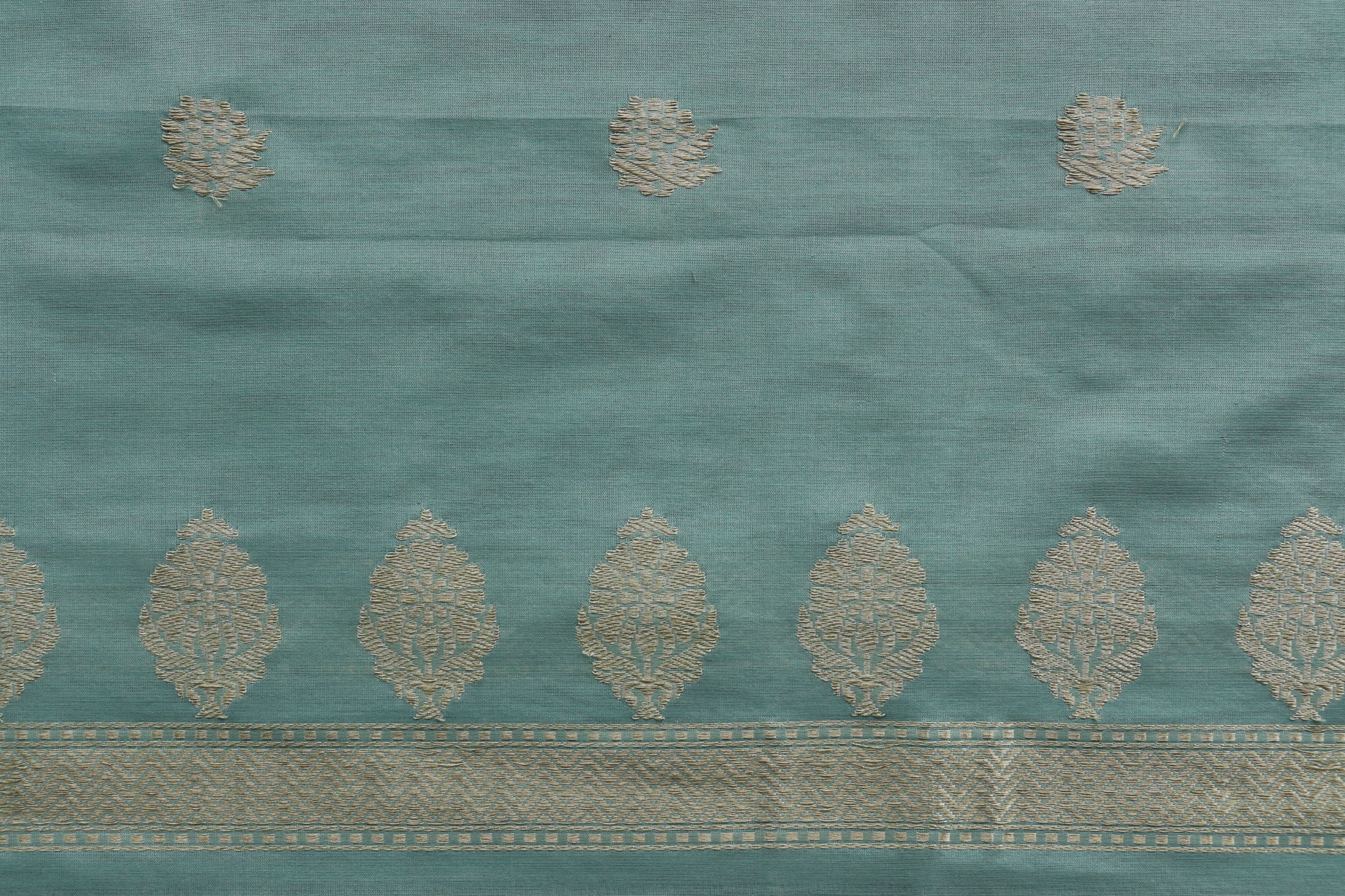 Sky Blue Silk By Cotton Handloom Banarasi Suit Set