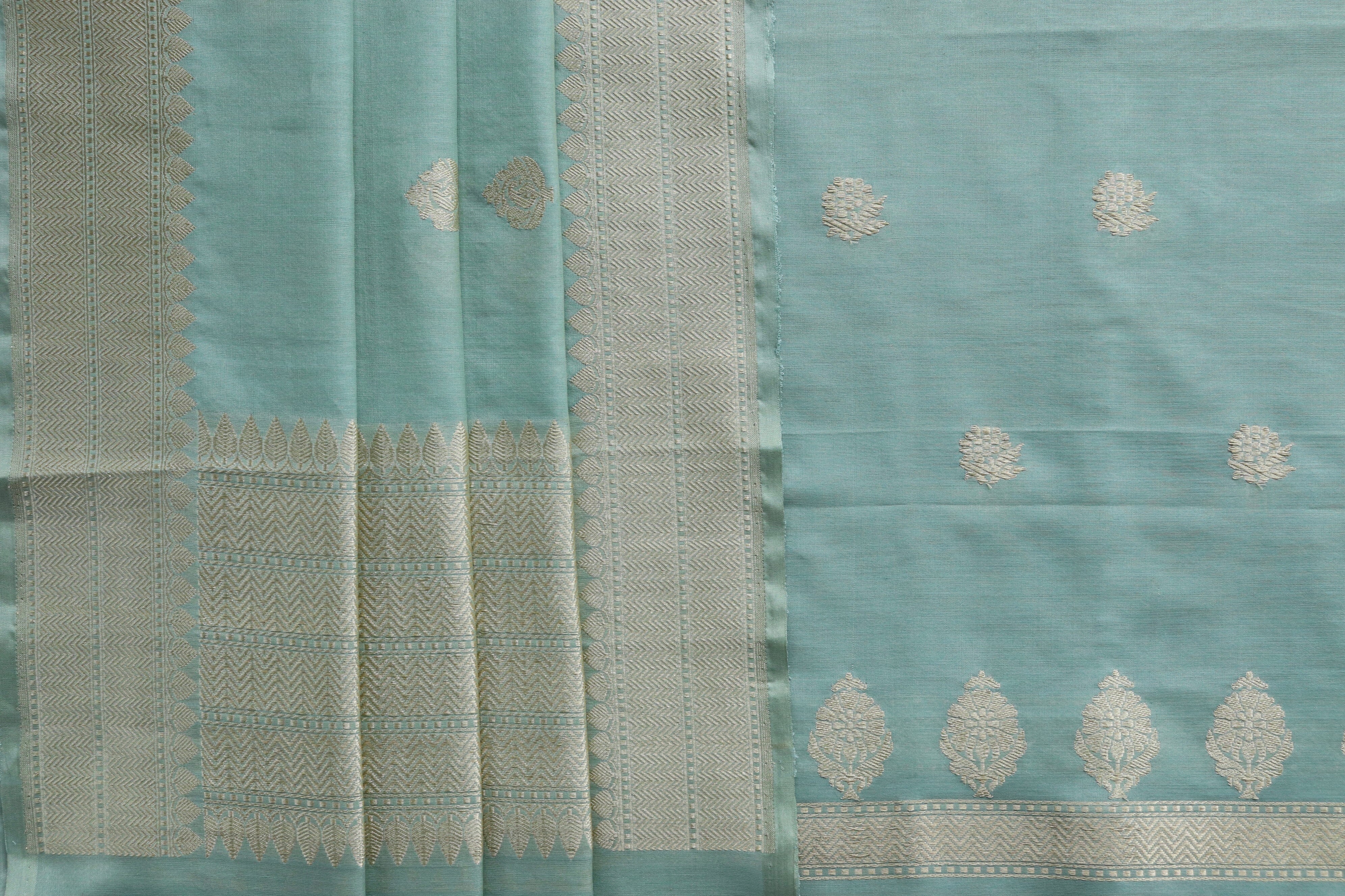 Sky Blue Silk By Cotton Handloom Banarasi Suit Set