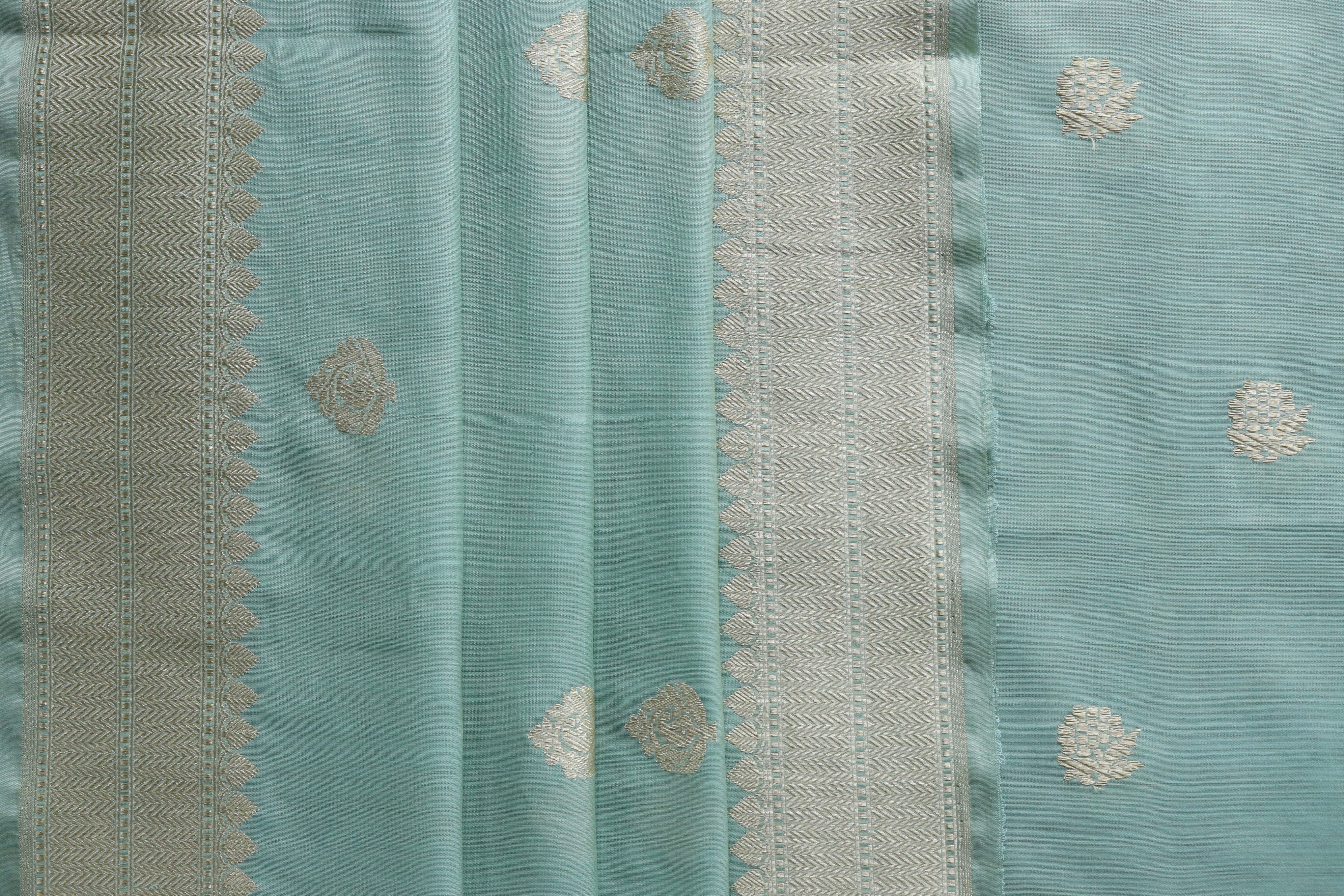 Sky Blue Silk By Cotton Handloom Banarasi Suit Set