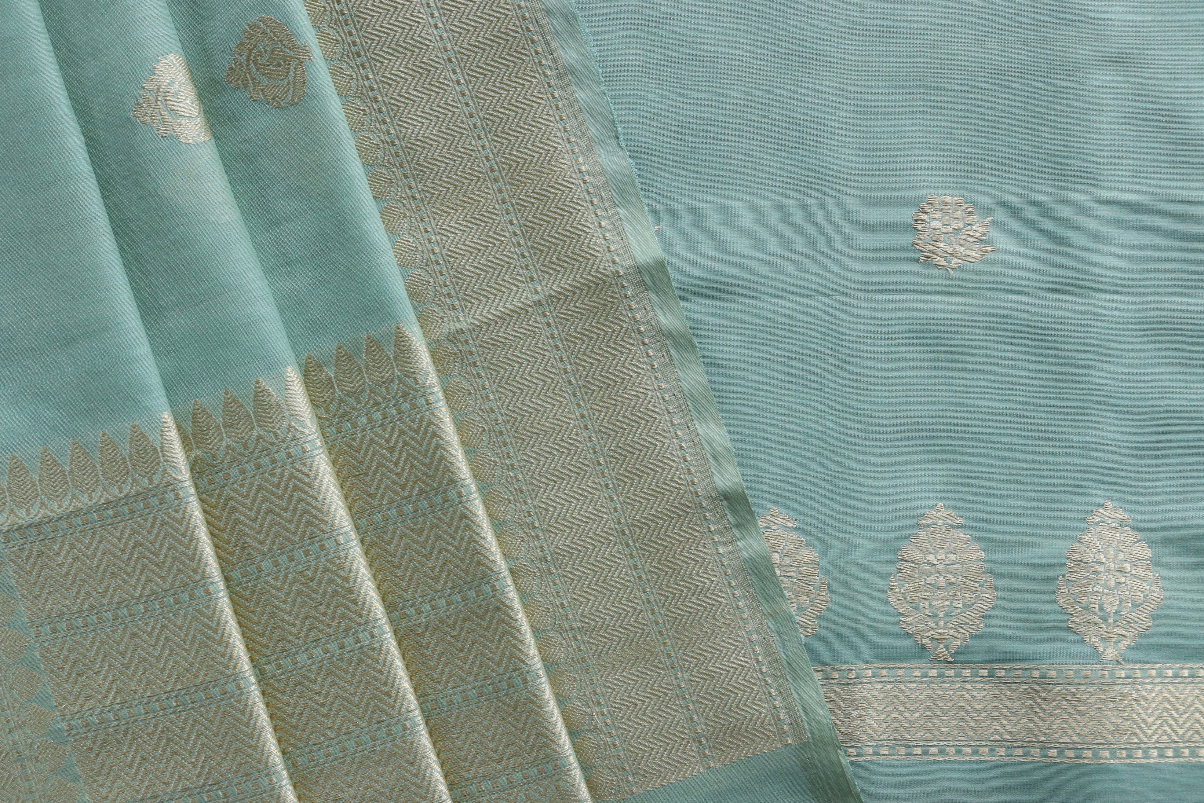 Sky Blue Silk By Cotton Handloom Banarasi Suit Set