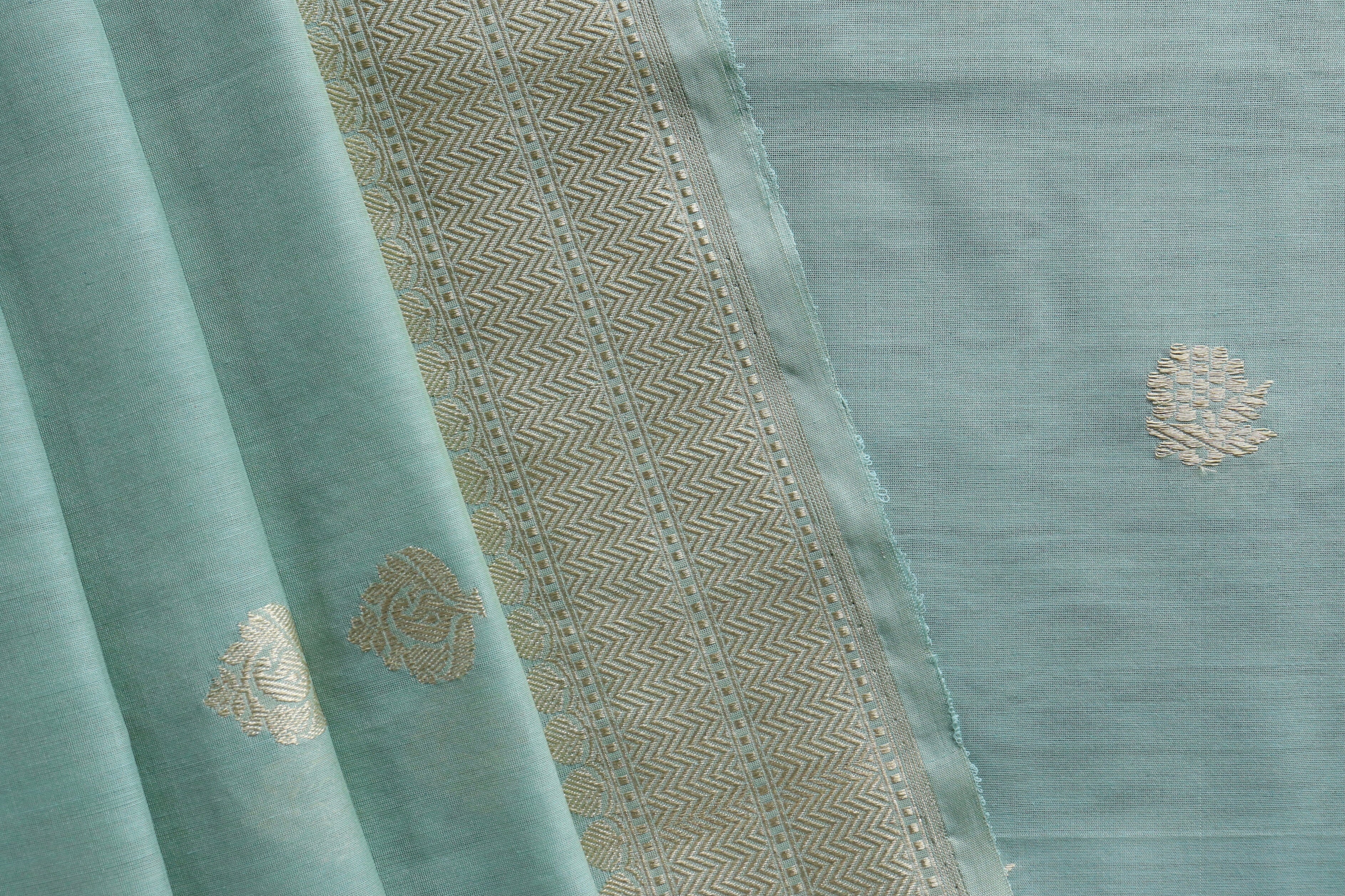 Sky Blue Silk By Cotton Handloom Banarasi Suit Set