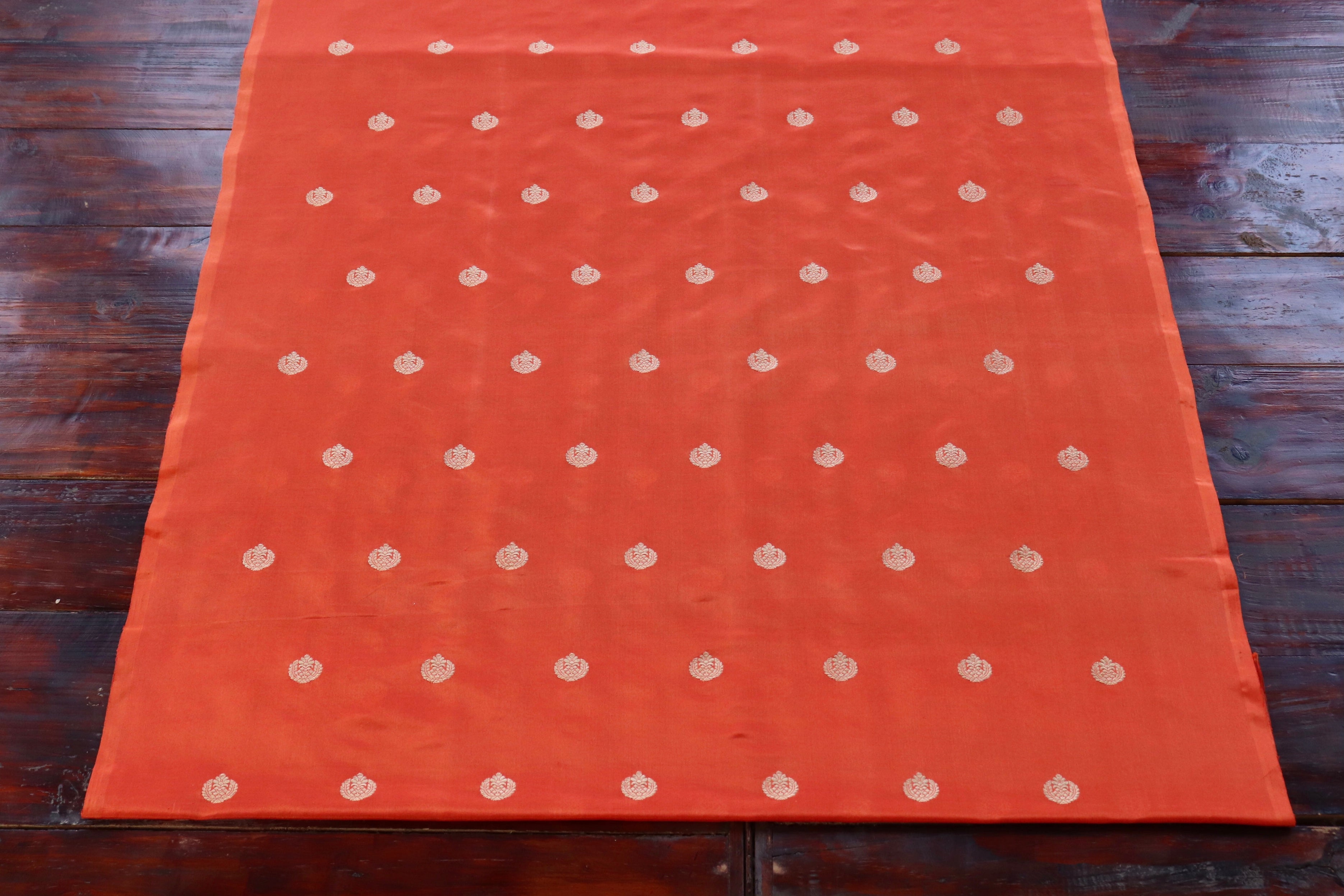 Orange Red Silk By Cotton Handloom Banarasi Suit Set