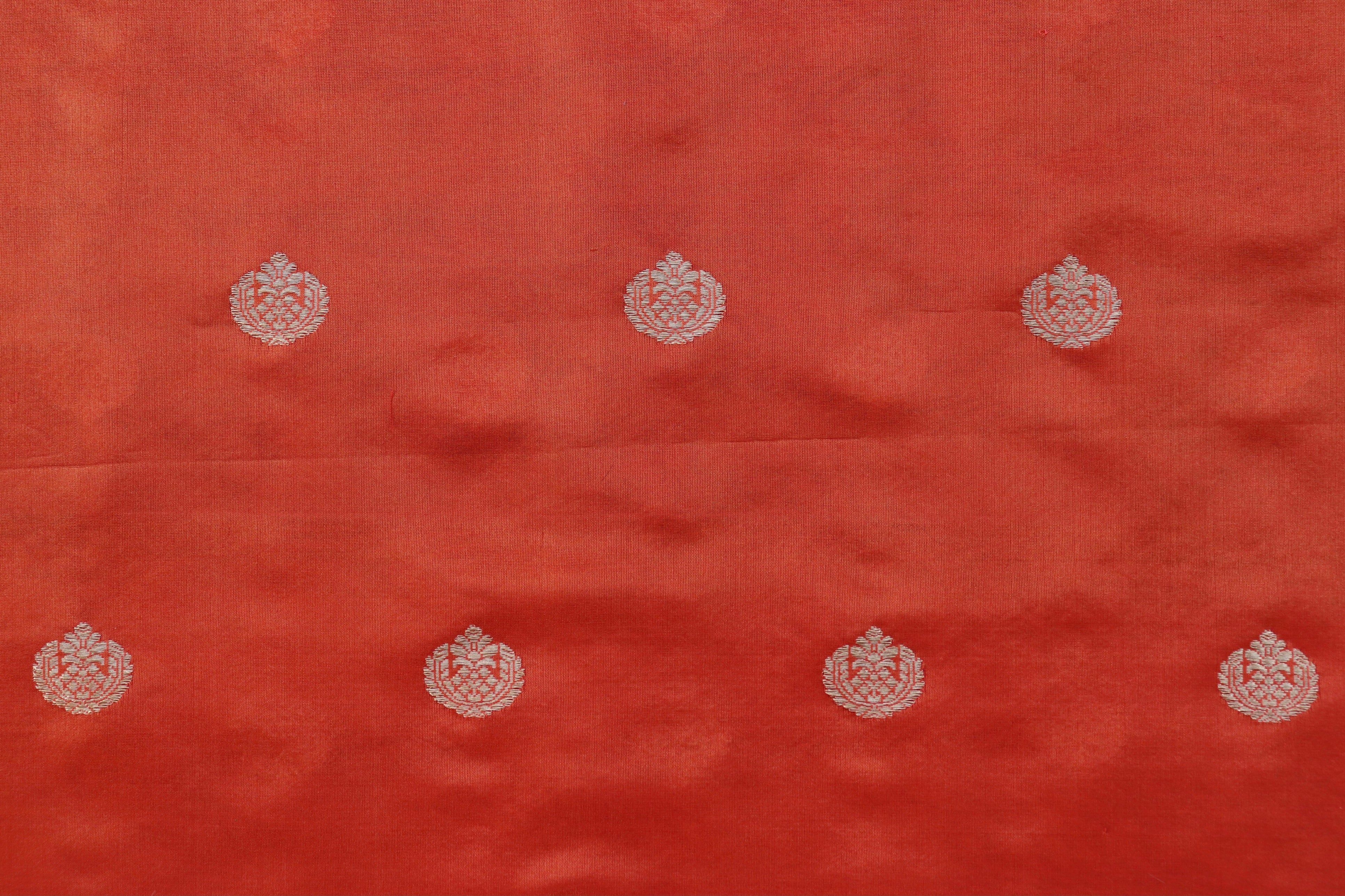 Orange Red Silk By Cotton Handloom Banarasi Suit Set