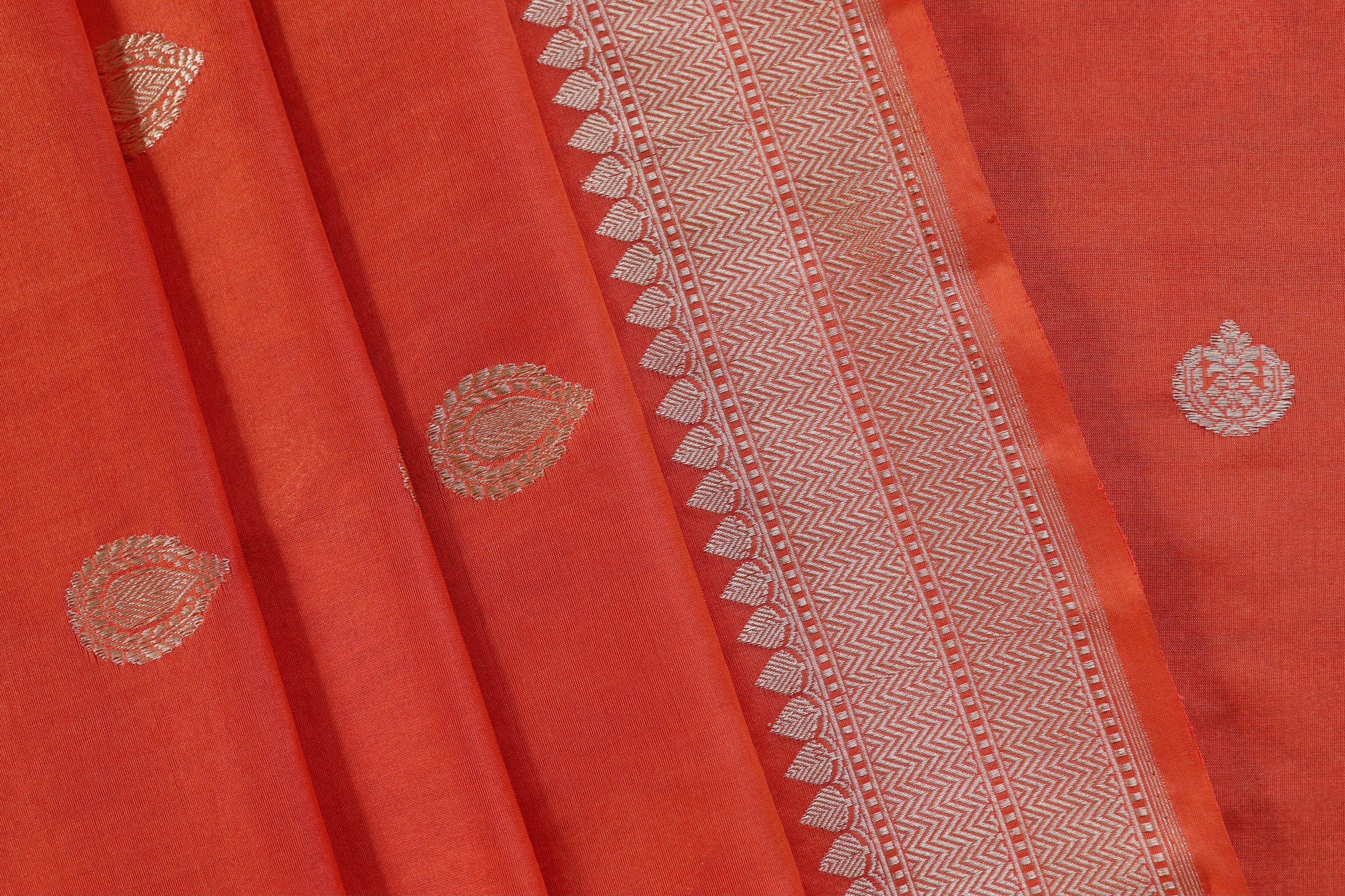 Orange Red Silk By Cotton Handloom Banarasi Suit Set