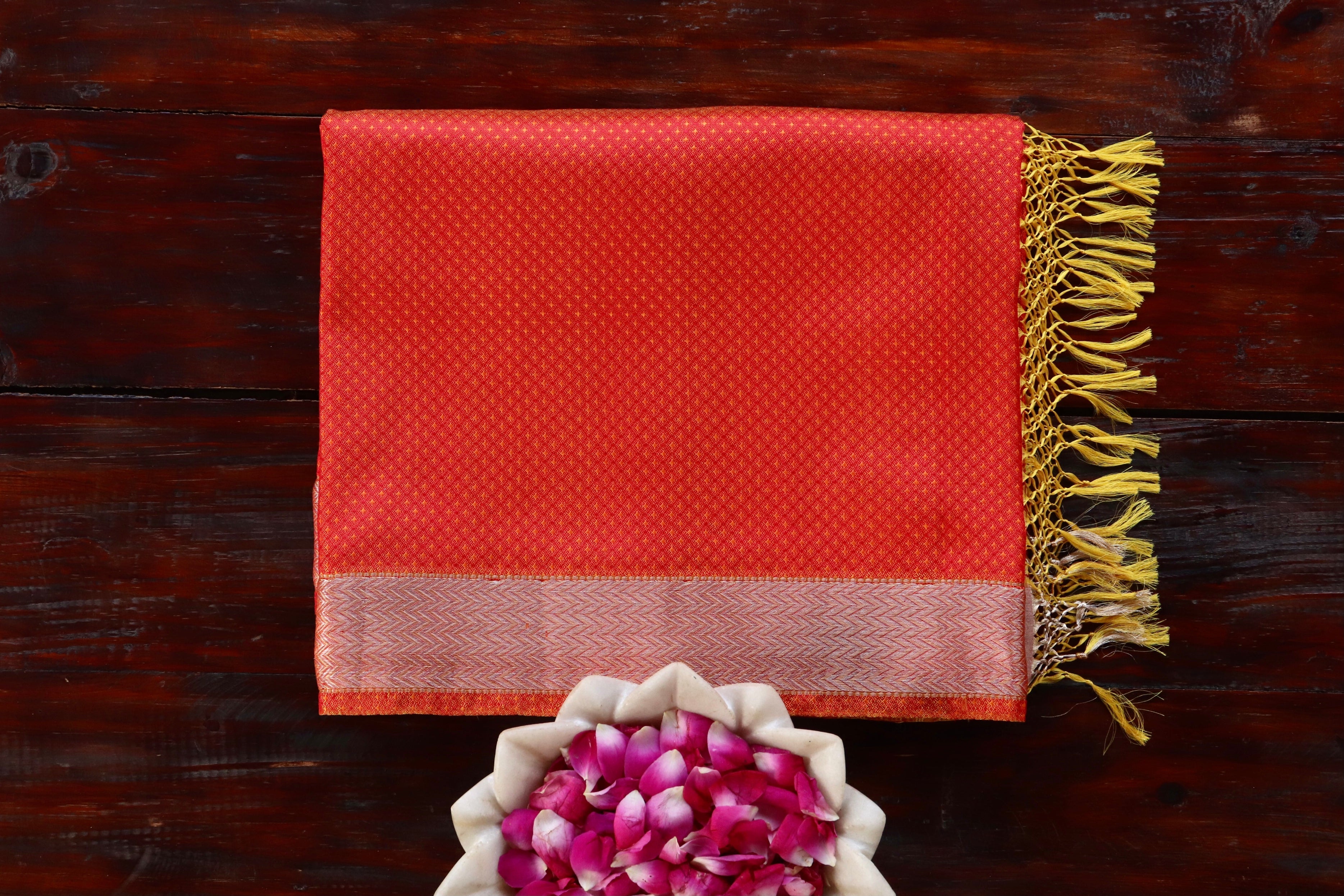 Red and Orange Do Rukhi Resham Handwoven Banarasi Tanchoi Silk Saree