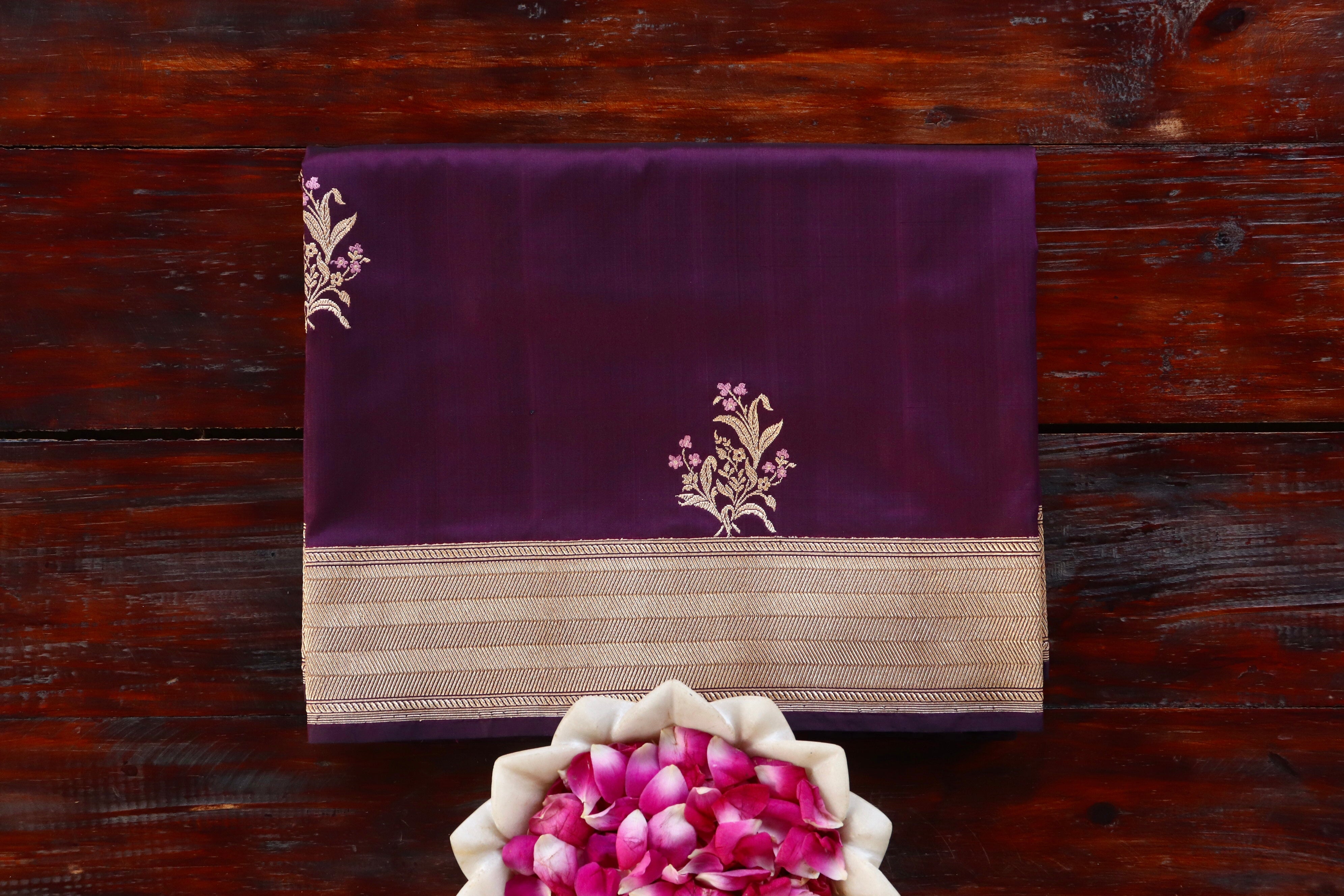 Purple Alfi Pure Silk Handloom Banarasi Saree