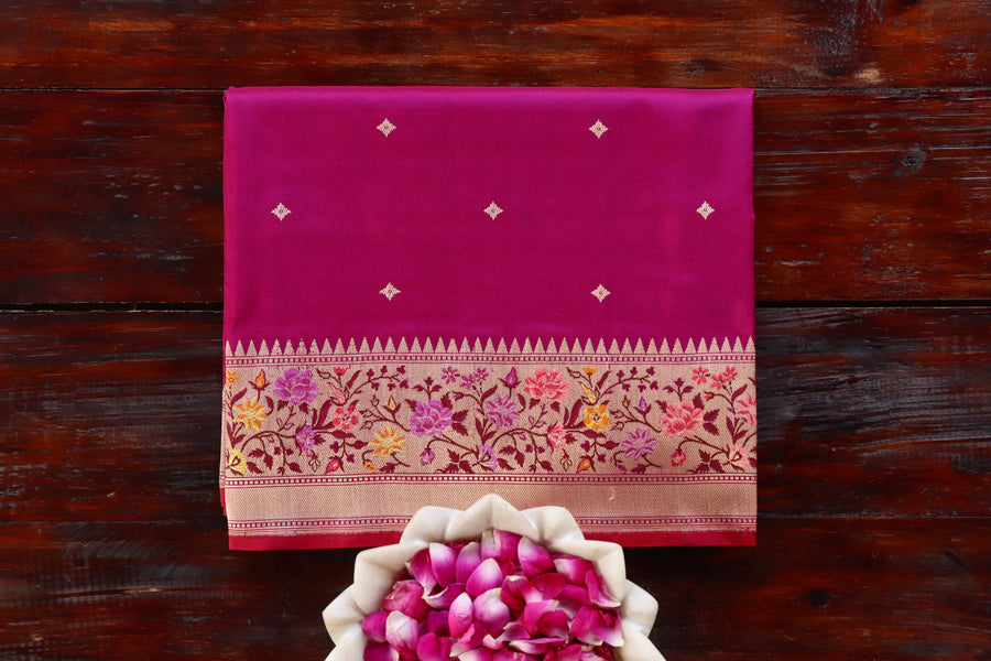 Magenta Meenadar Kadhua Pure Silk Banarasi Saree | Stuti Weaves