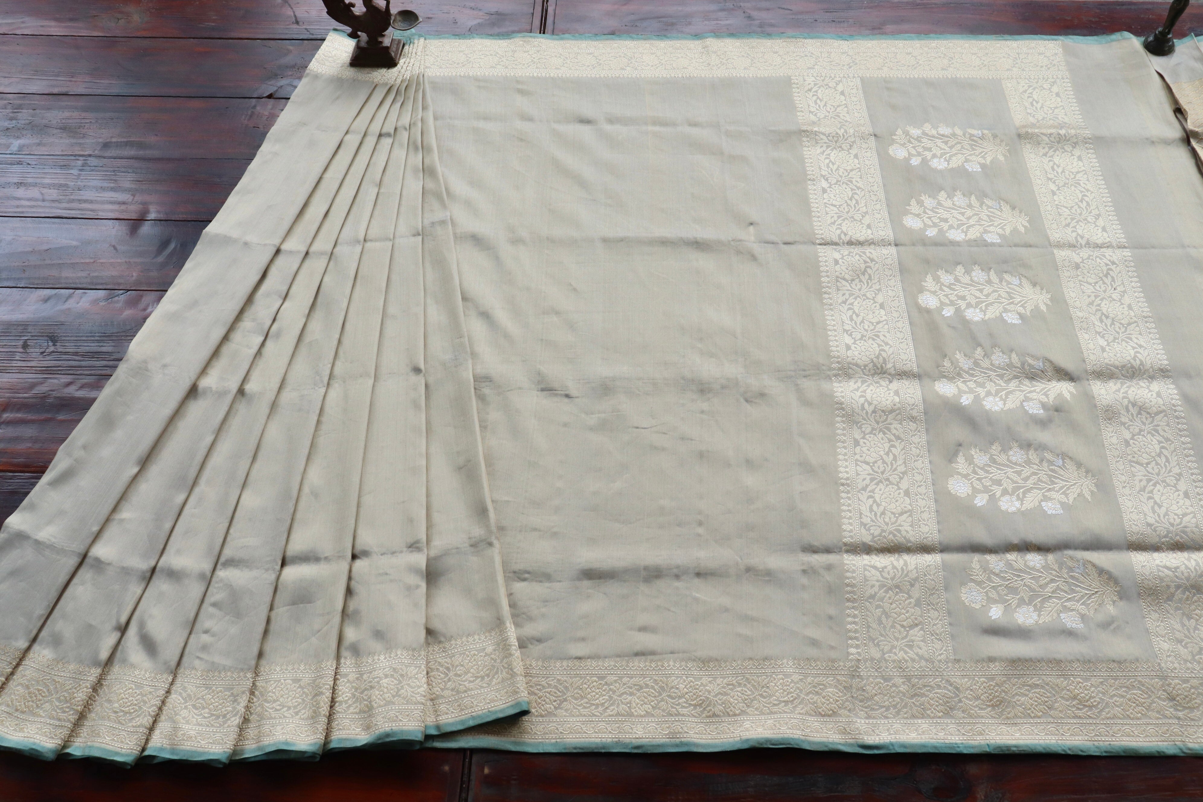 Olive Grey Pure Silk Handloom Banarasi Saree