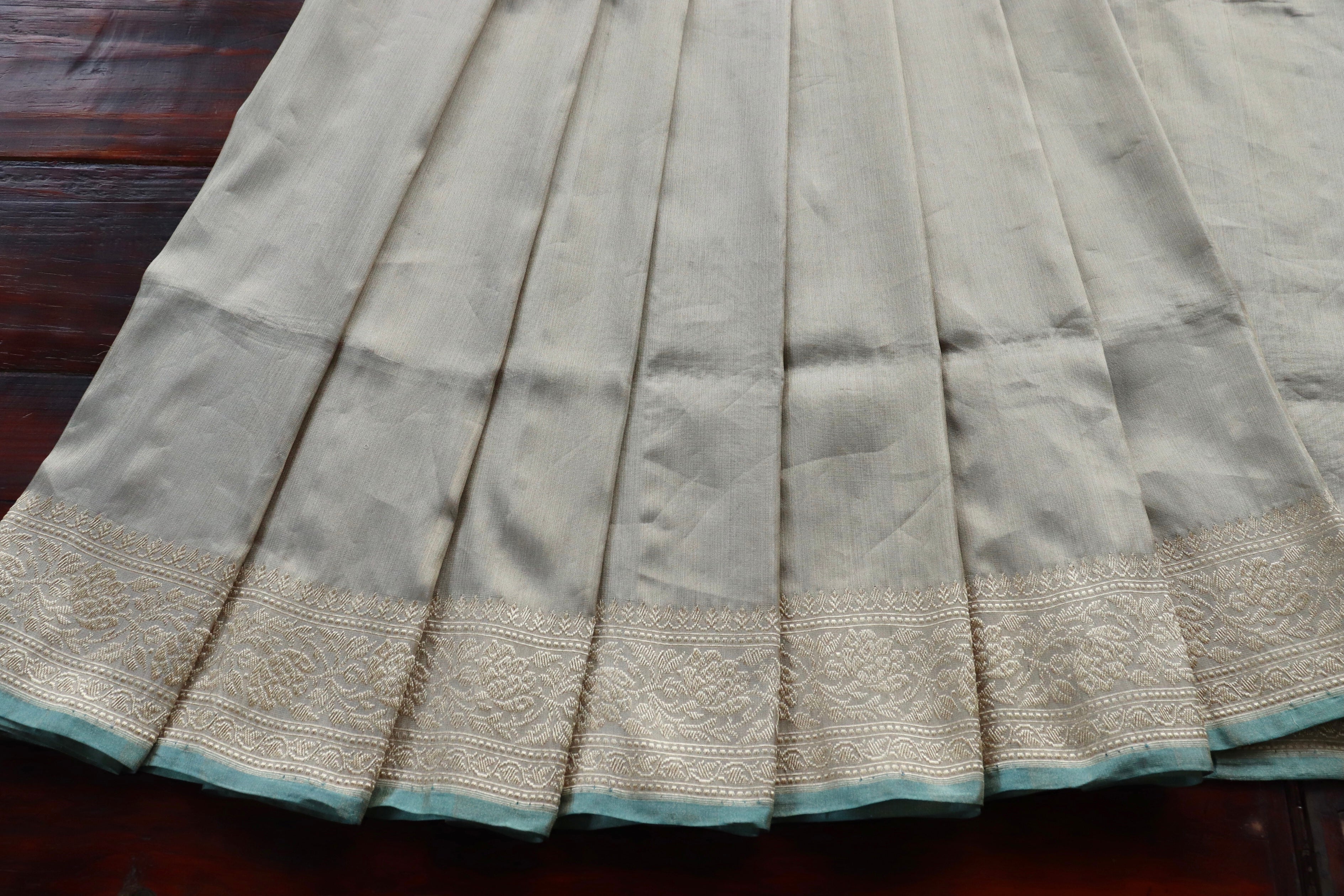 Olive Grey Pure Silk Handloom Banarasi Saree