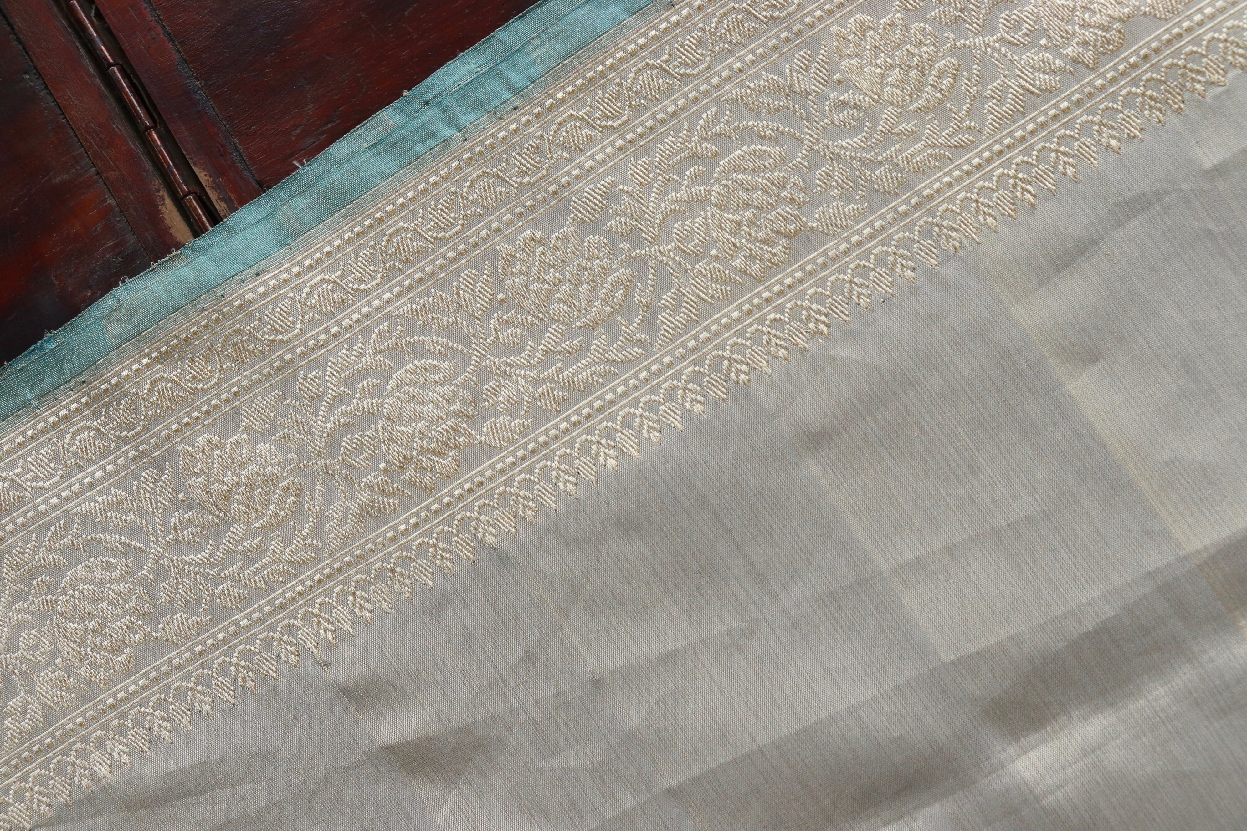 Olive Grey Pure Silk Handloom Banarasi Saree