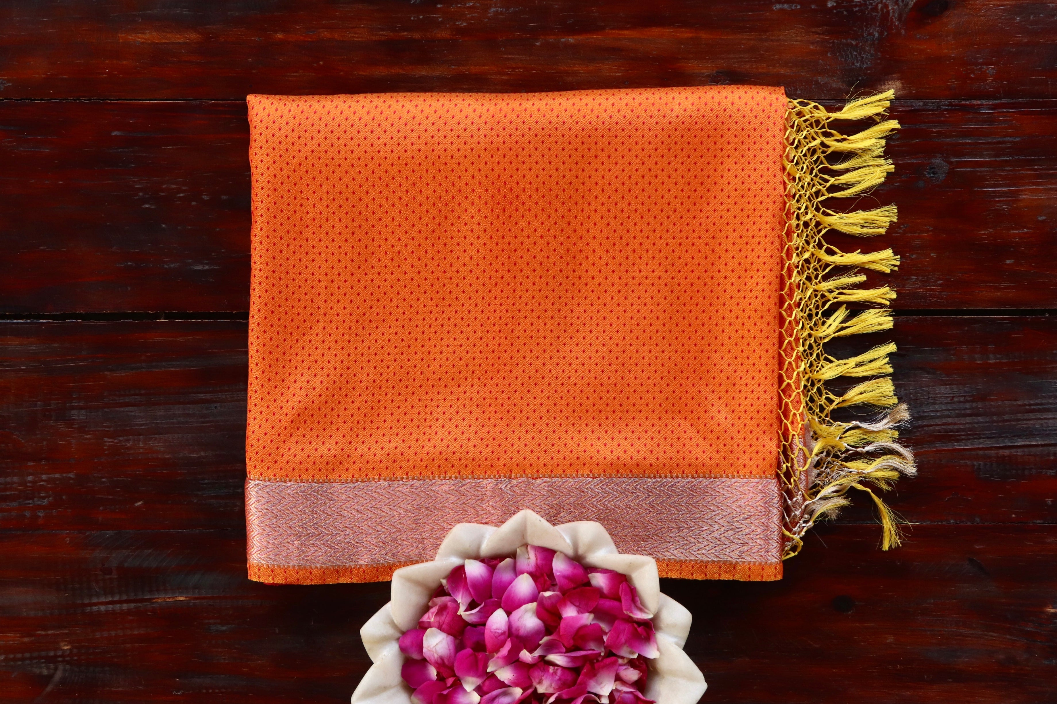 Red and Orange Do Rukhi Resham Handwoven Banarasi Tanchoi Silk Saree