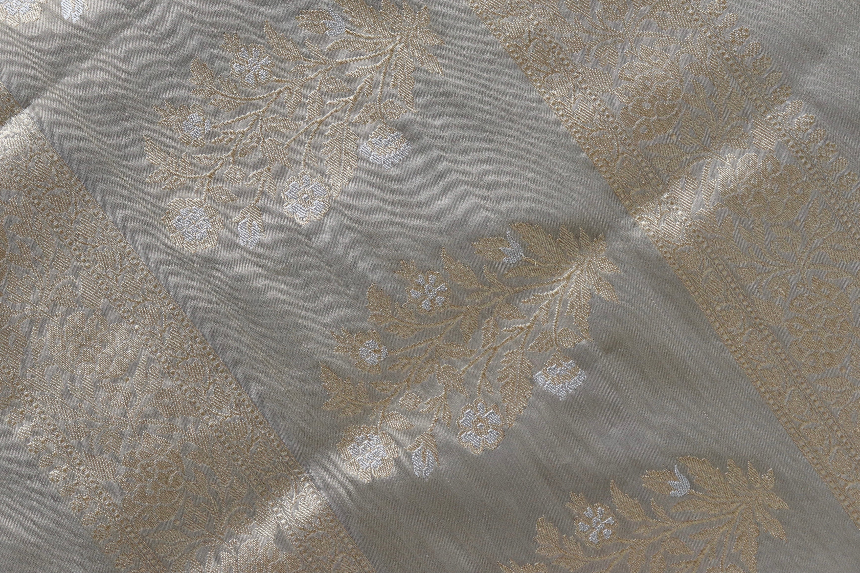 Olive Grey Pure Silk Handloom Banarasi Saree