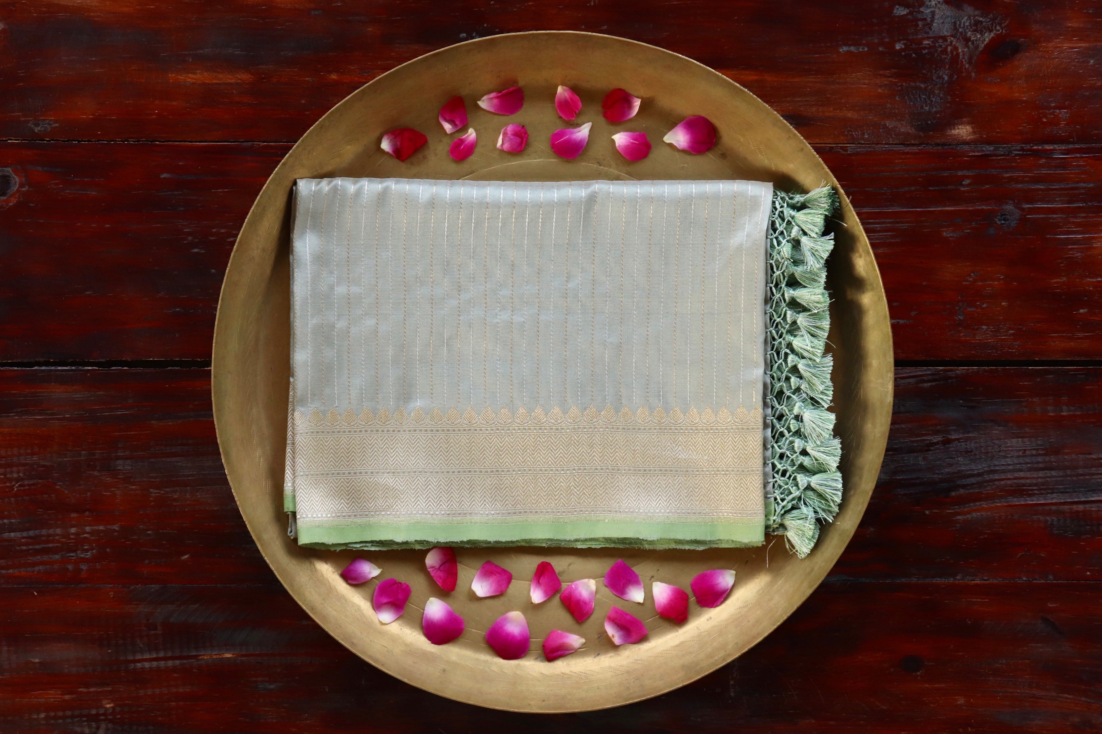 Grey Pure Silk Handloom Banarasi Dupatta