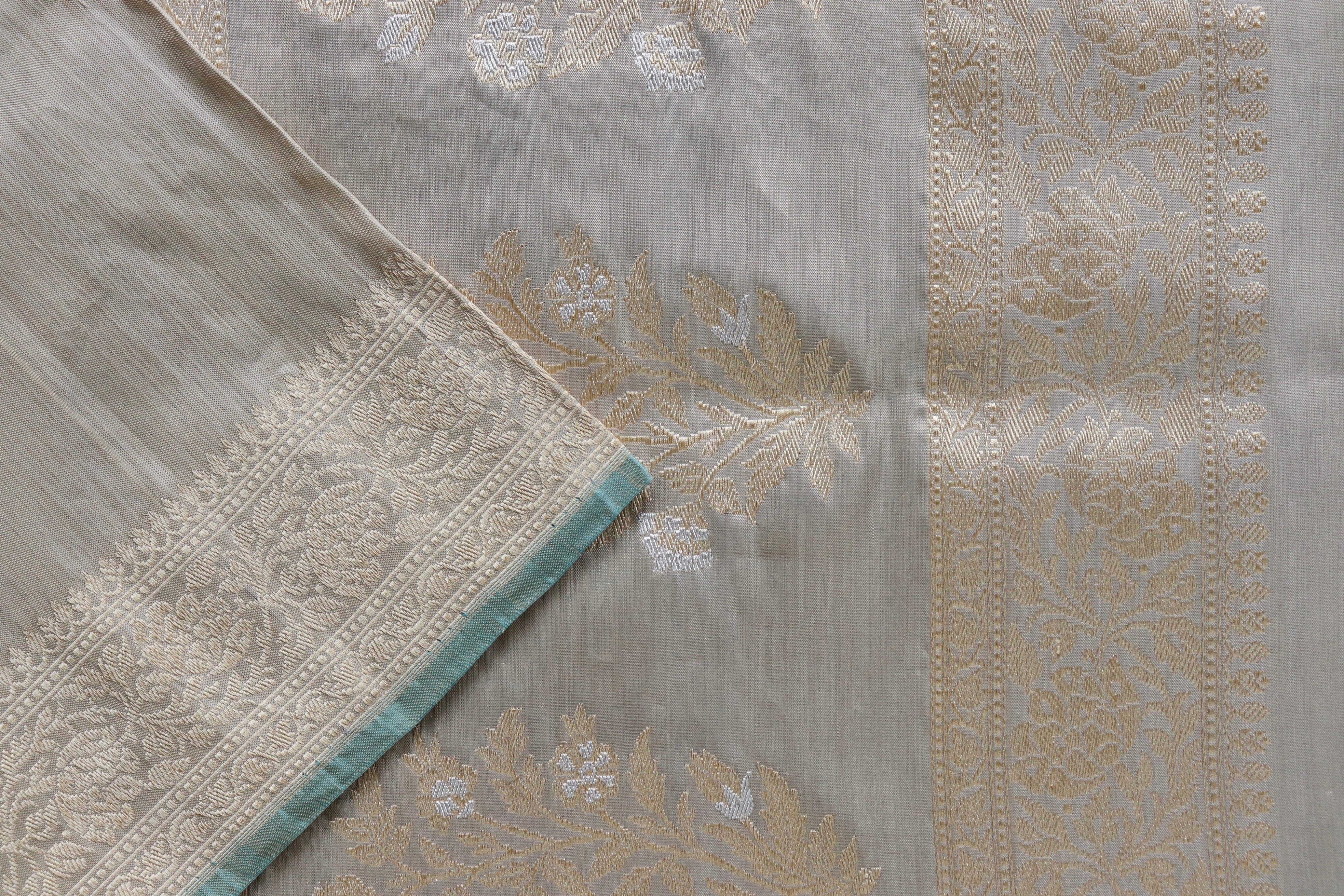 Olive Grey Pure Silk Handloom Banarasi Saree