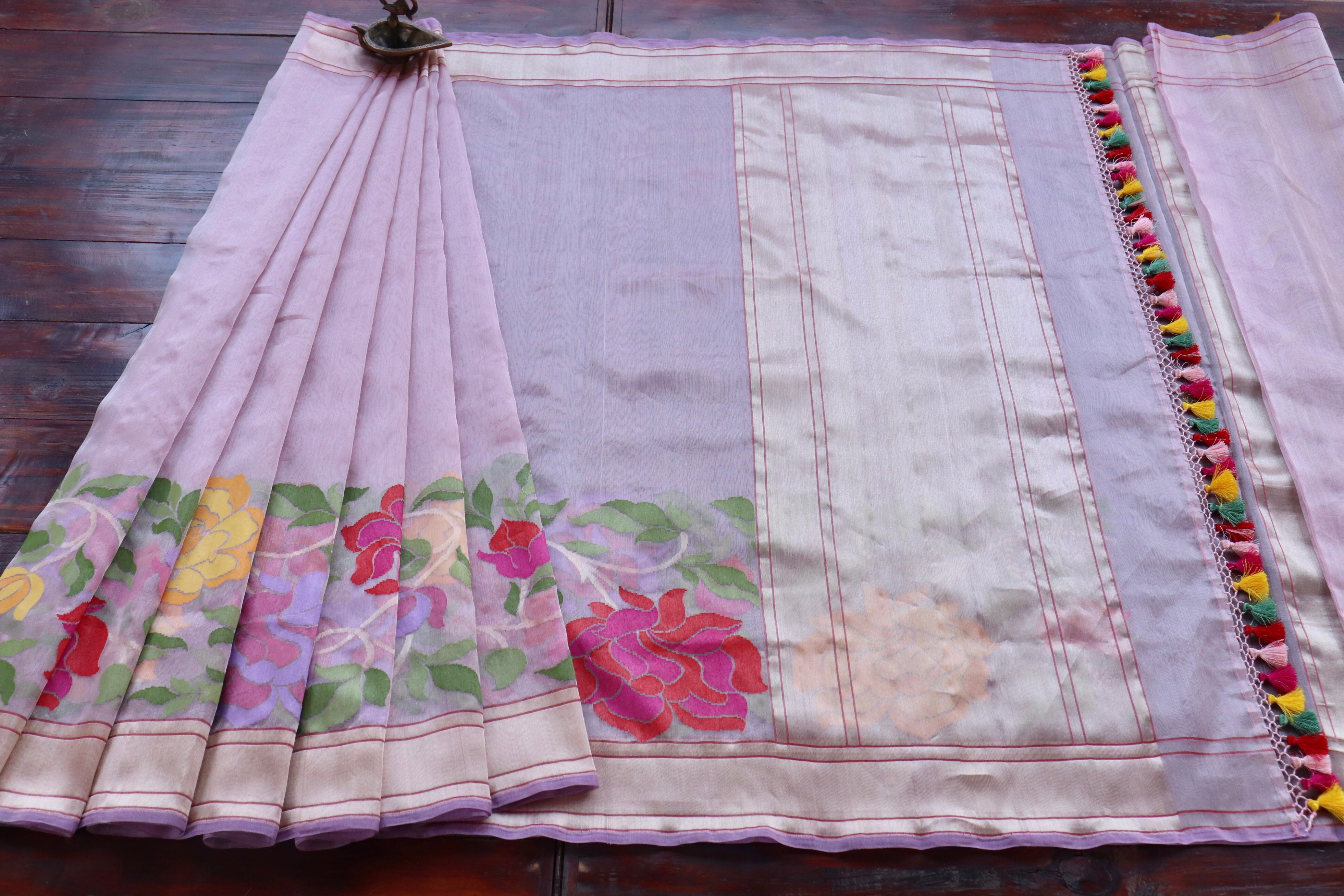 Soft Pink Pure Kora Silk  By Tissue Handloom Banarasi Saree