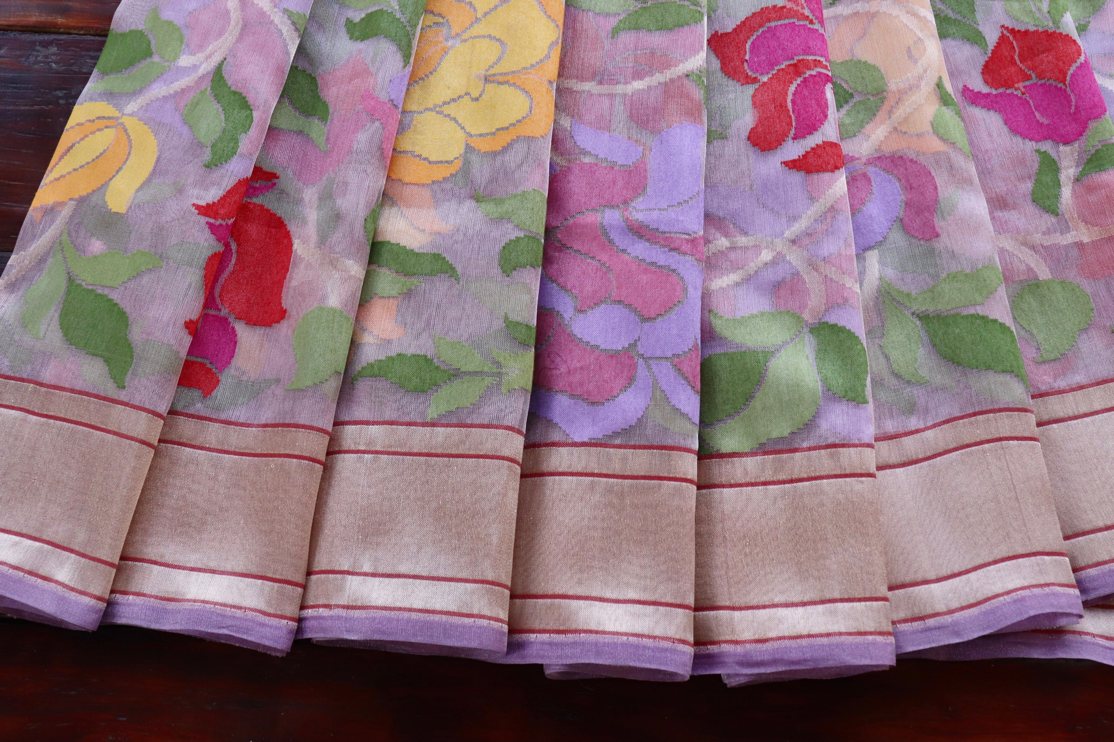 Soft Pink Pure Kora Silk  By Tissue Handloom Banarasi Saree