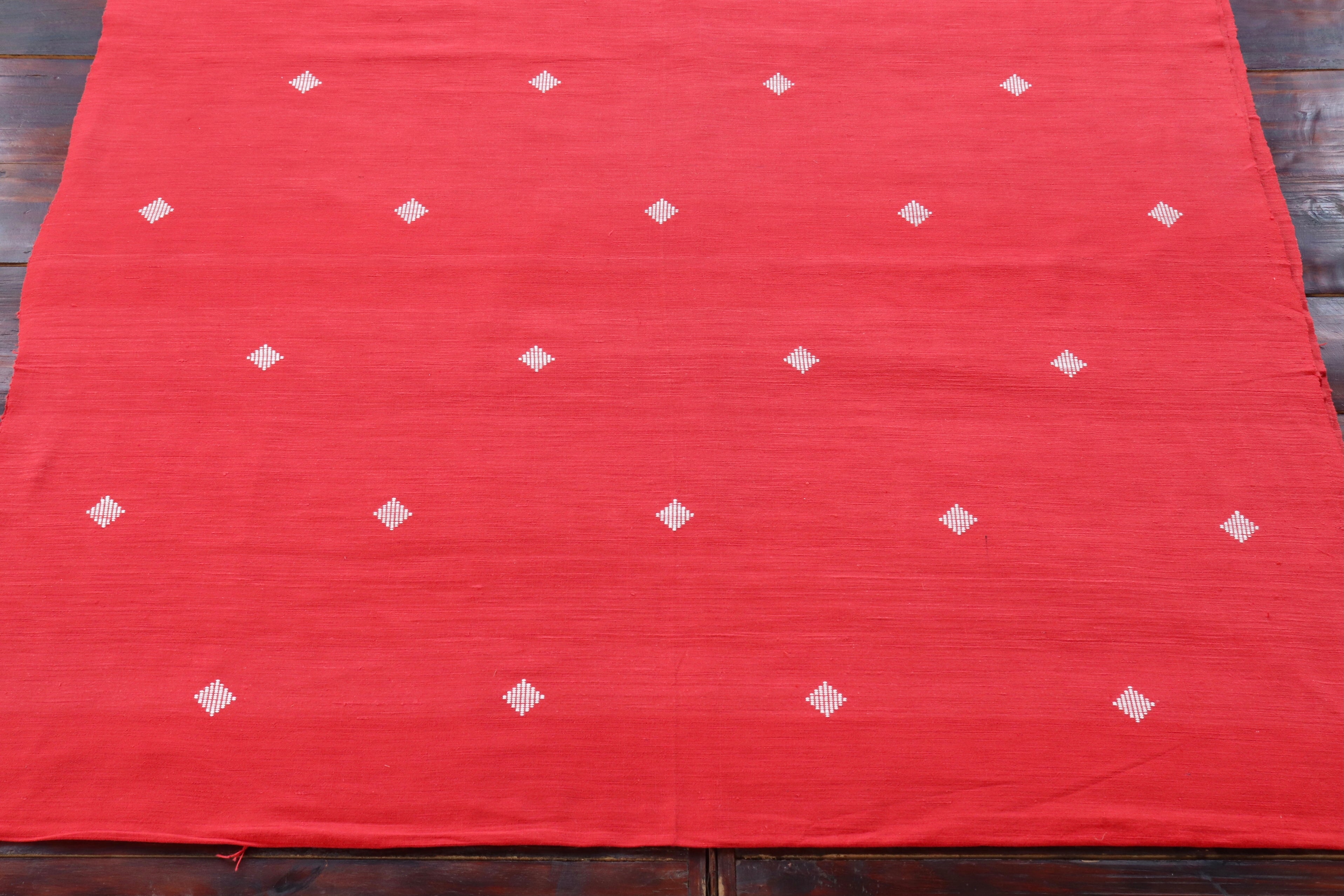 Red With White Diamond Handspun Handwoven Fabric