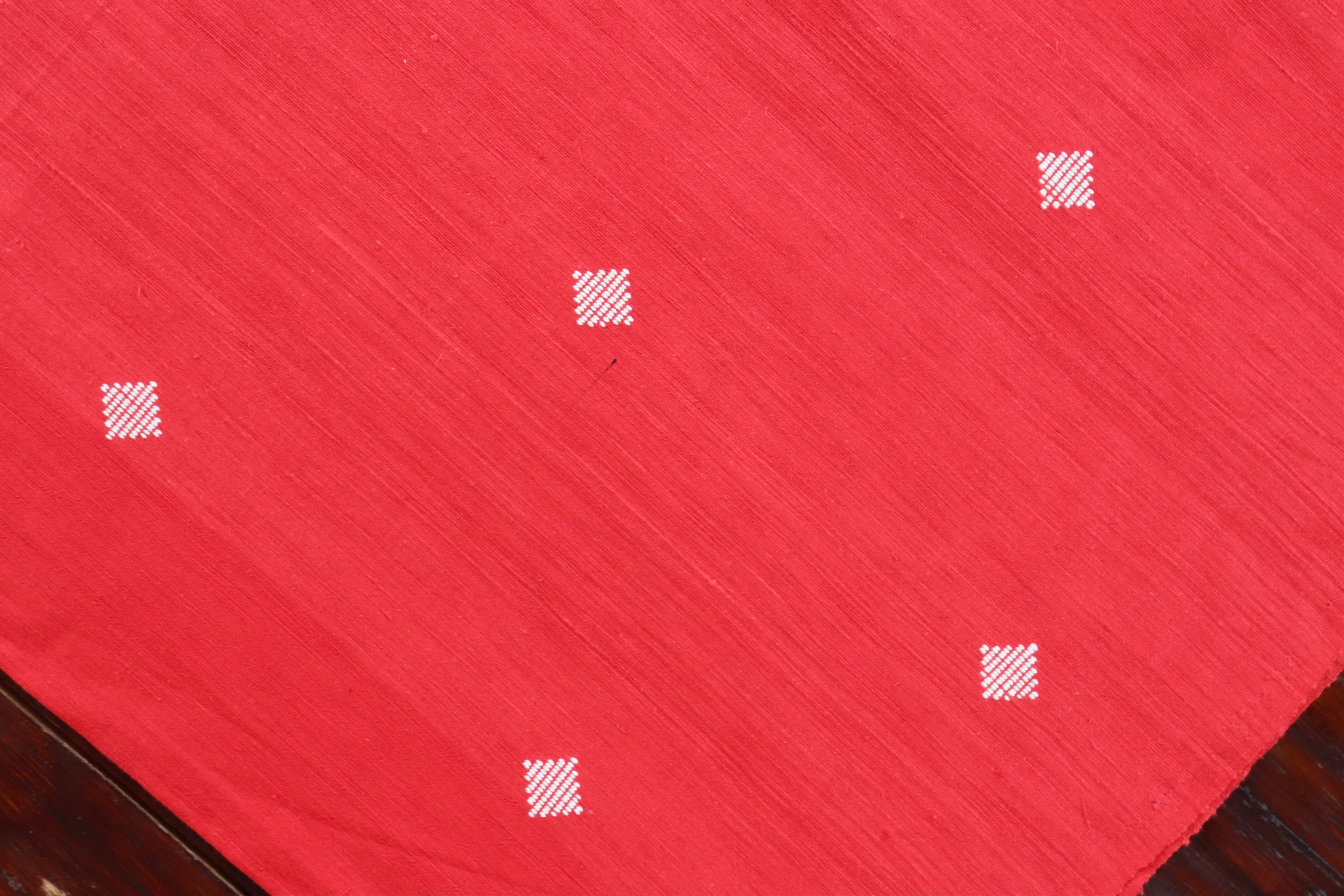 Red With White Diamond Handspun Handwoven Fabric