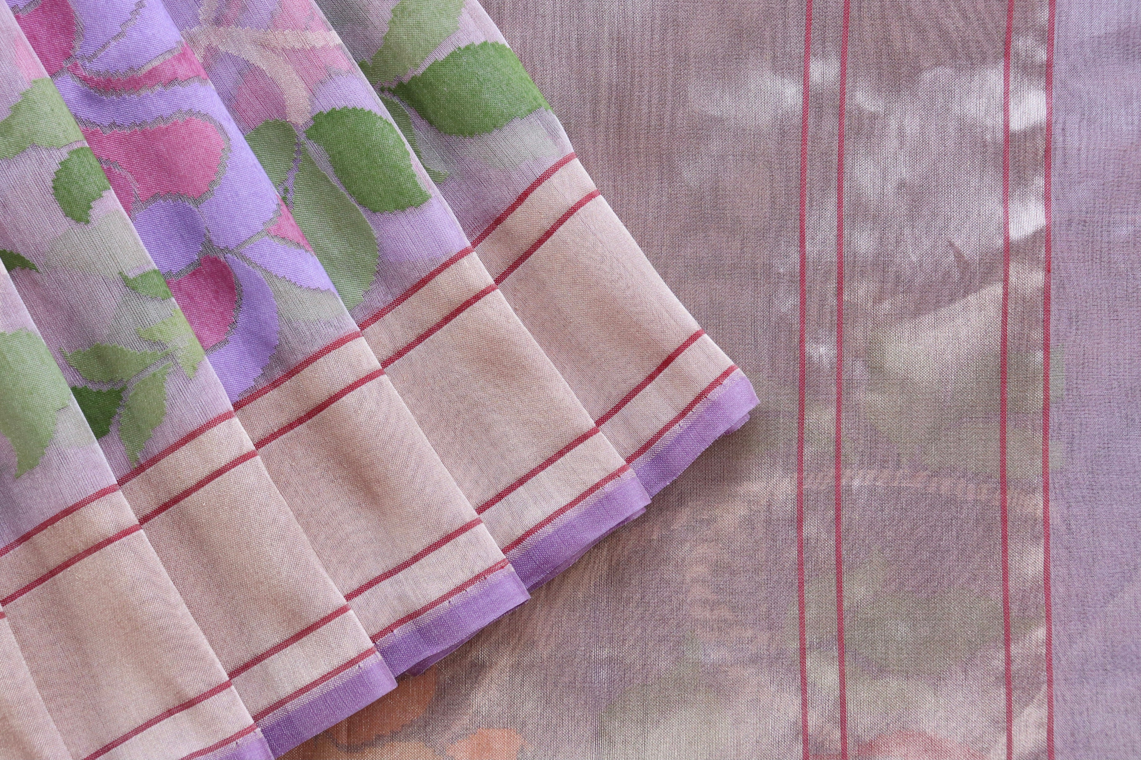 Soft Pink Pure Kora Silk  By Tissue Handloom Banarasi Saree