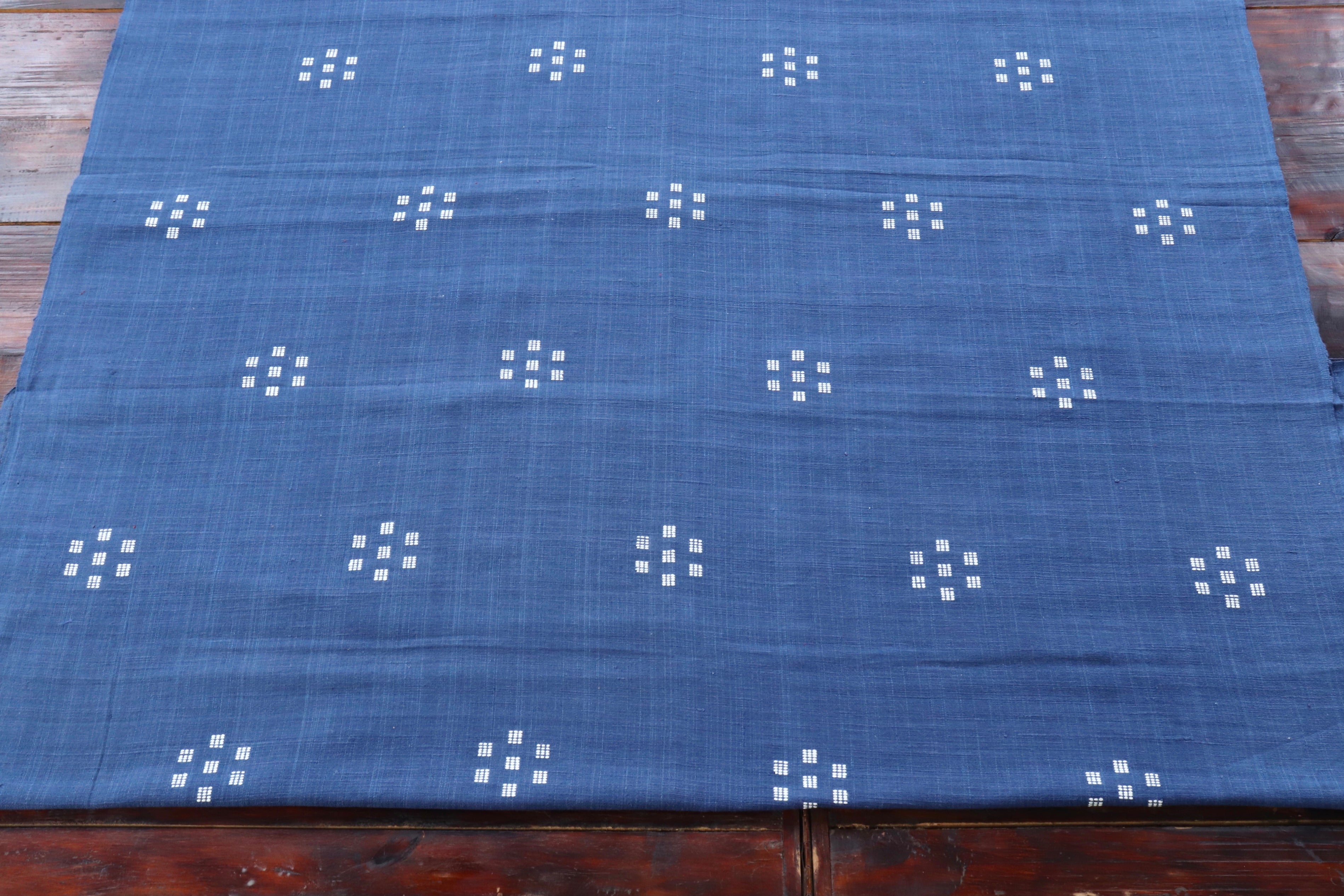 Blue & White Cluster Buti Handspun Handwoven Fabric