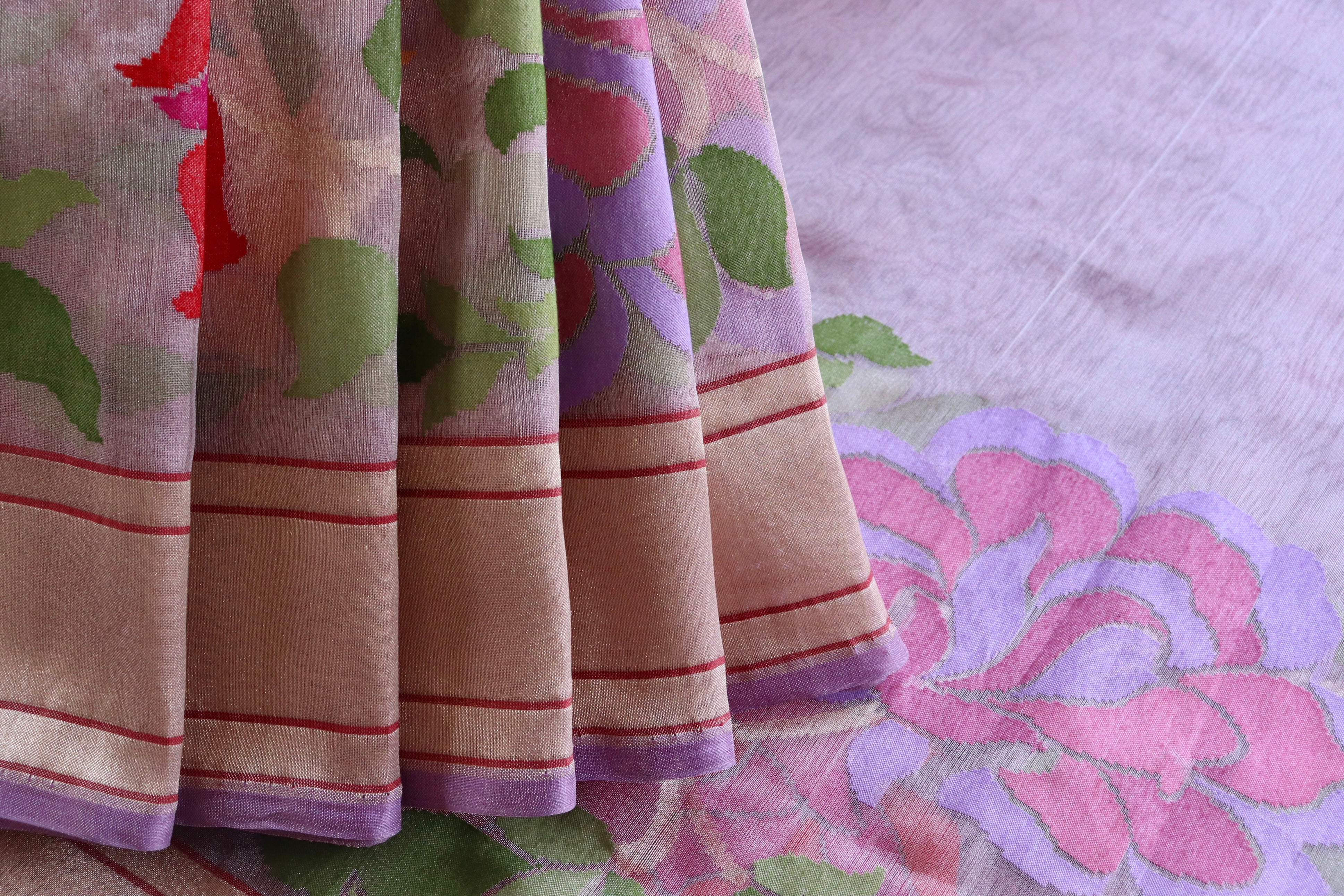 Soft Pink Pure Kora Silk  By Tissue Handloom Banarasi Saree