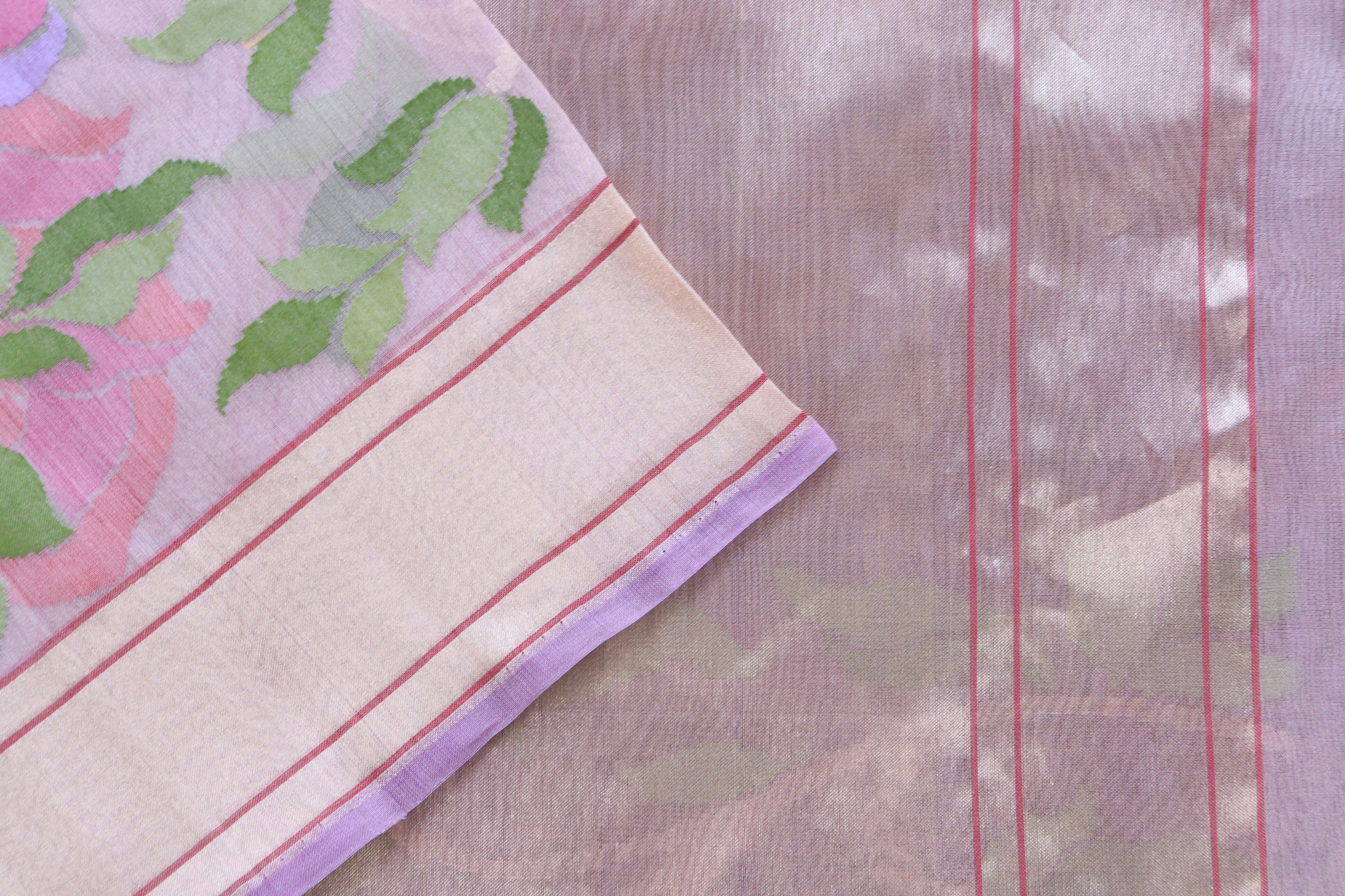 Soft Pink Pure Kora Silk  By Tissue Handloom Banarasi Saree