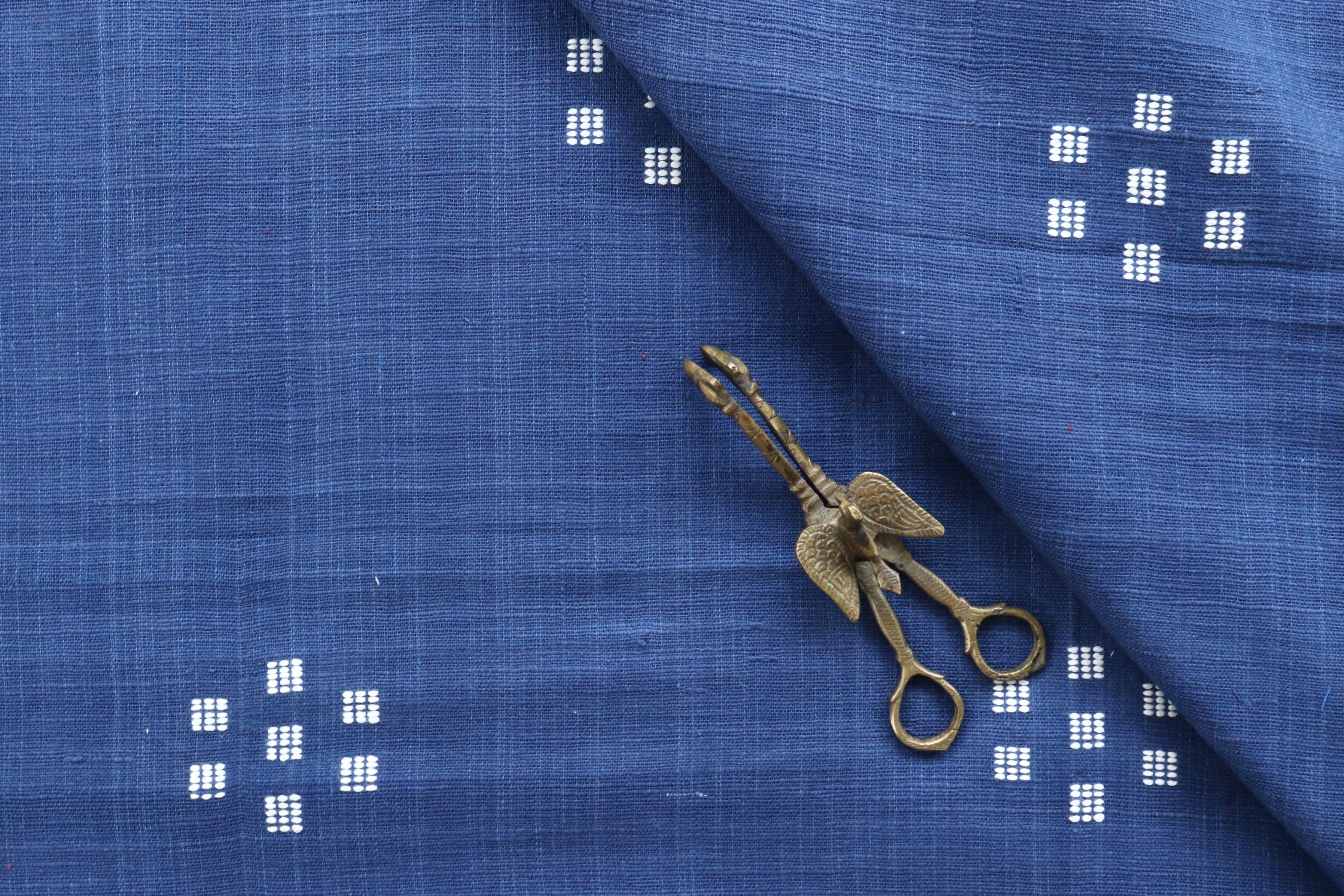 Blue & White Cluster Buti Handspun Handwoven Fabric