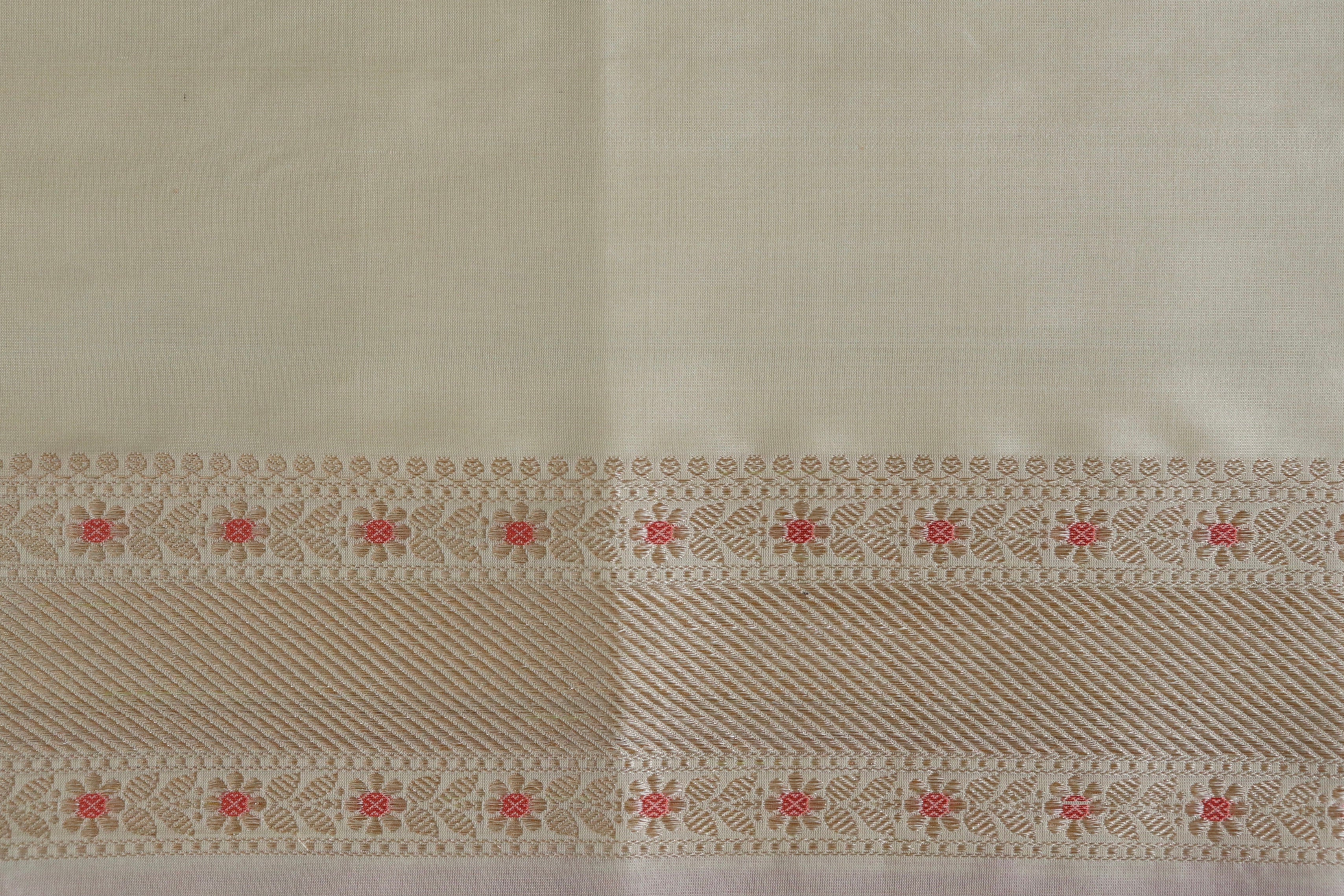 Cream Meenadar Adda Tanchoi Pure Silk Handloom Banarasi Saree