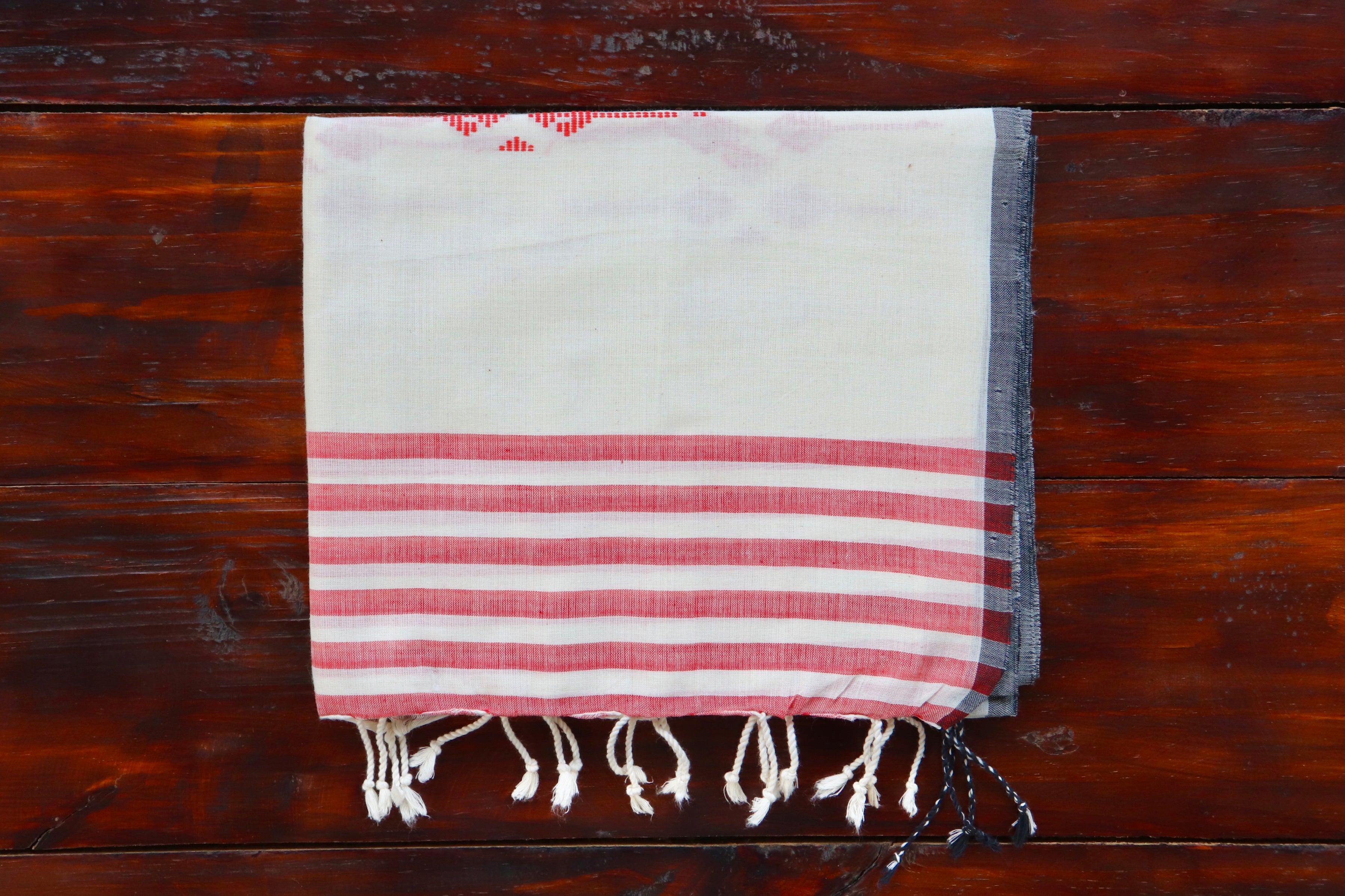 Red & White Trishul Cotton Handwoven Bavaanbuti Stole