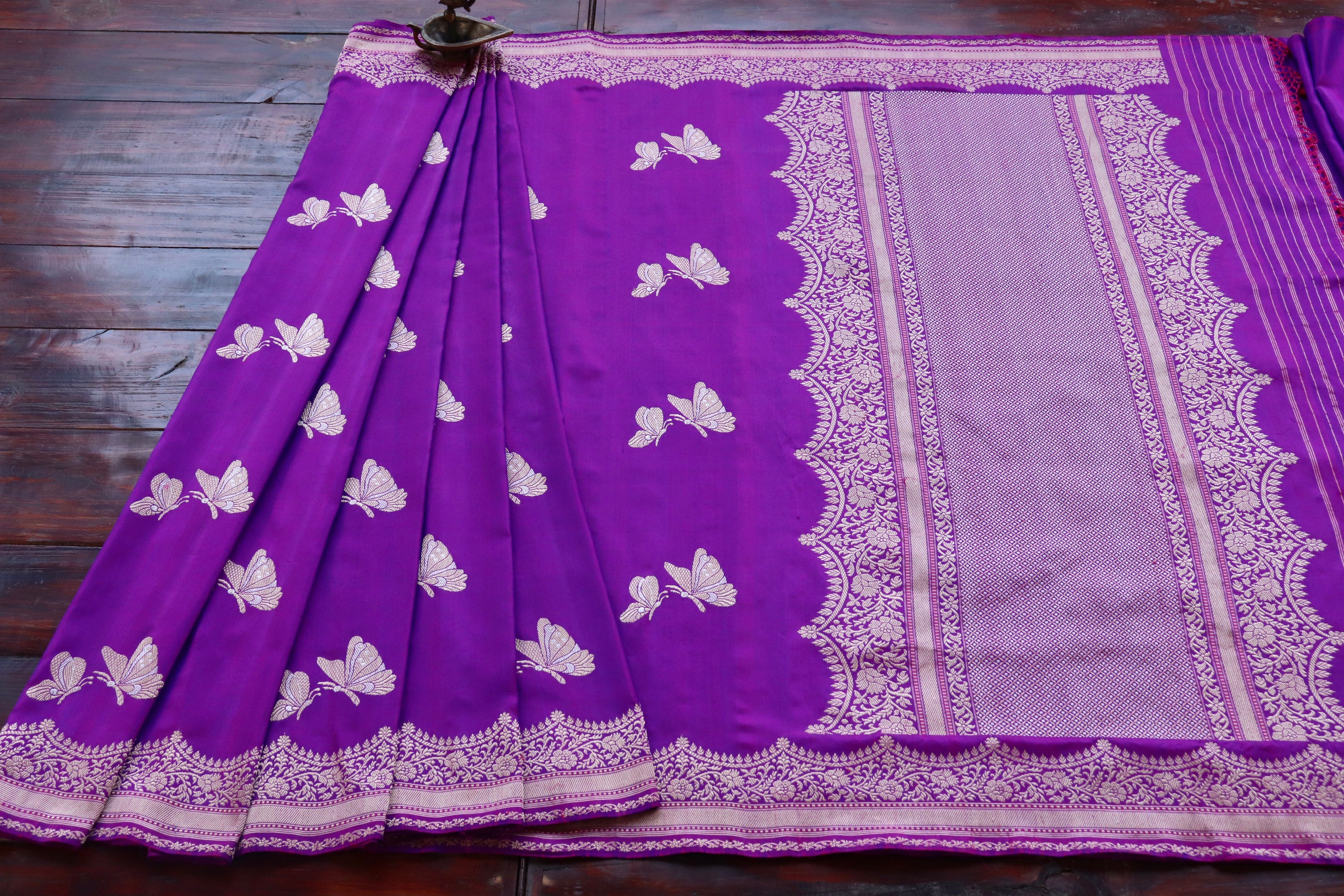 Purple Butterfly Motif Pure Silk Handloom Banarasi Saree