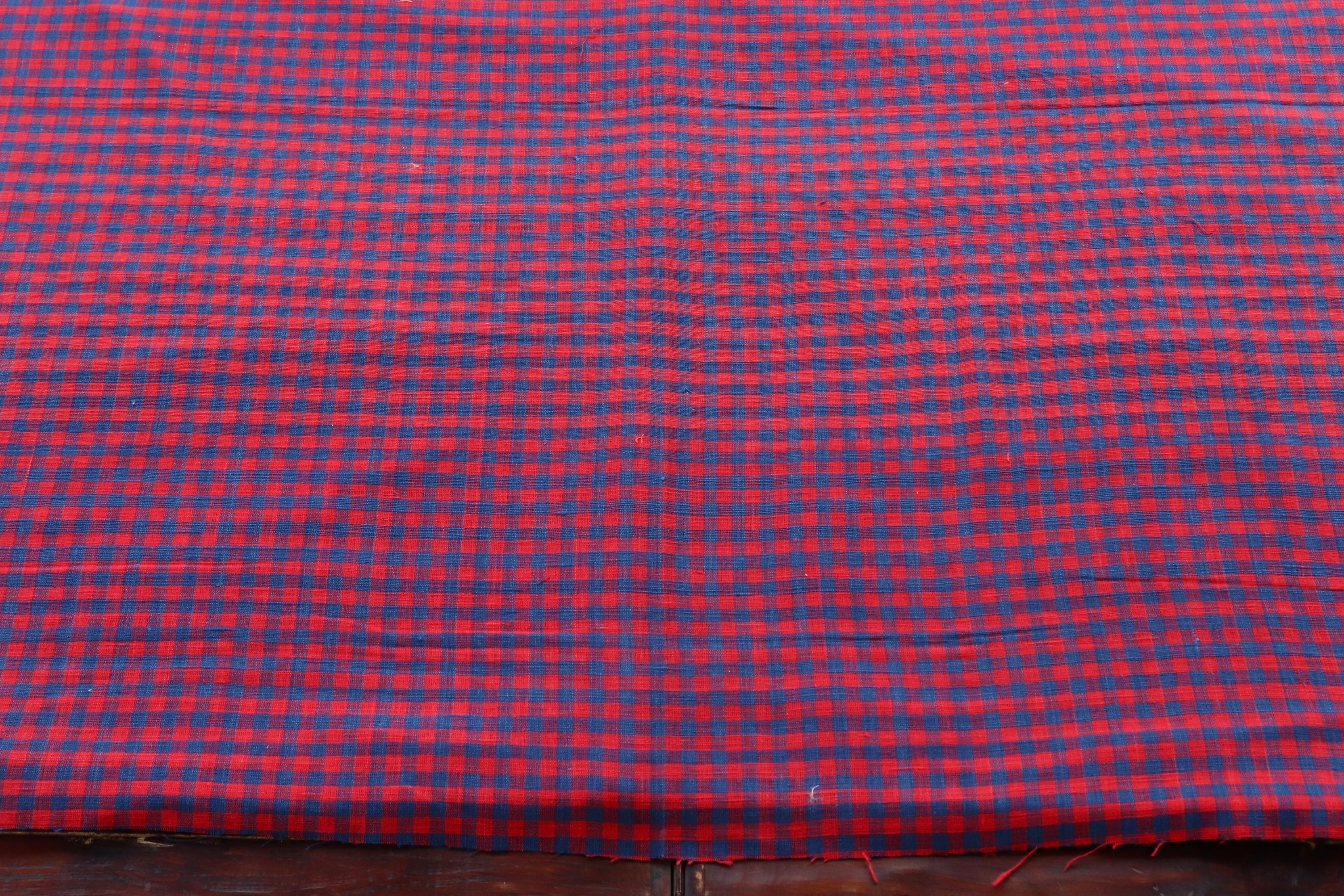 Red & Blue Check Handspun Handwoven Fabric