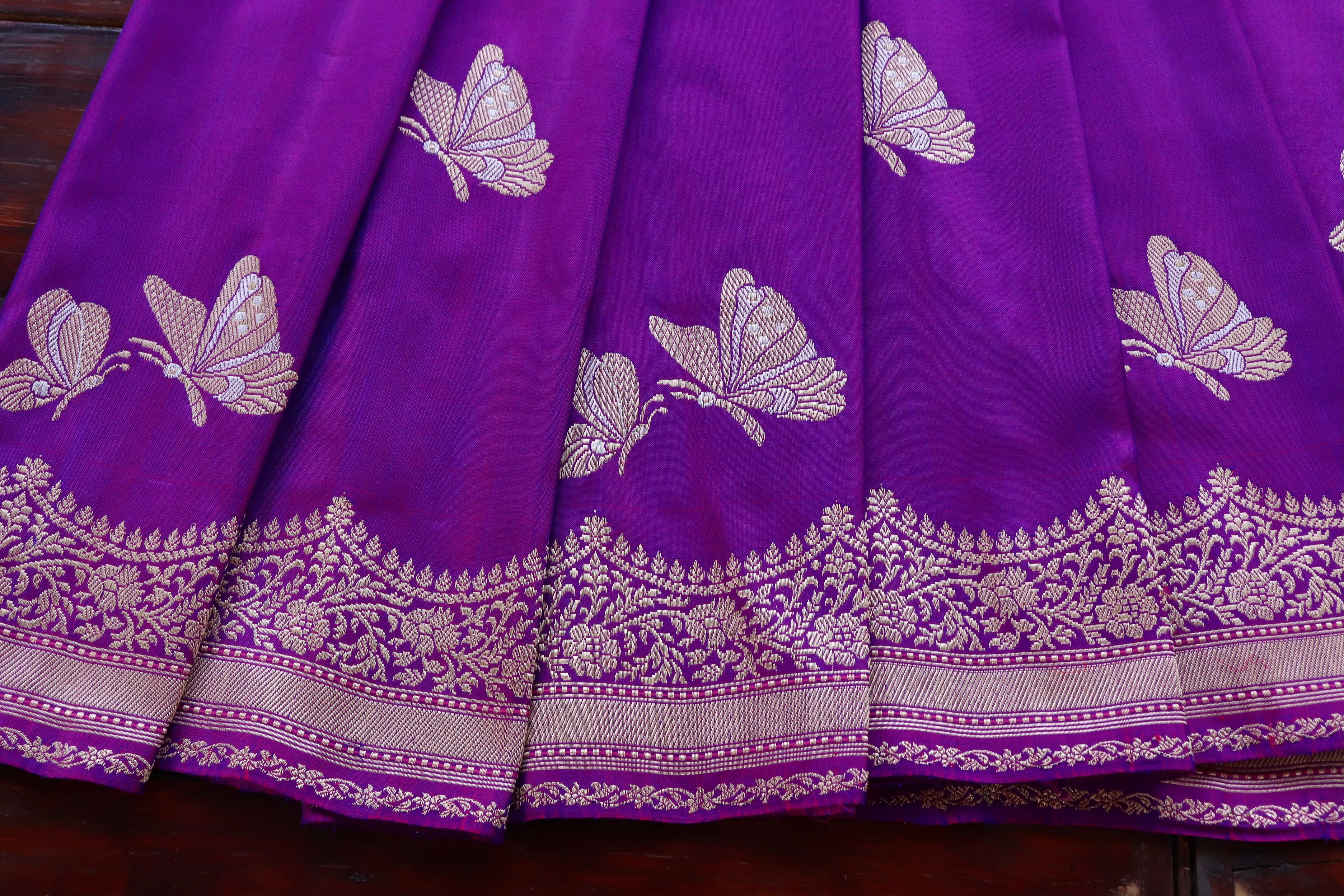 Purple Butterfly Motif Pure Silk Handloom Banarasi Saree