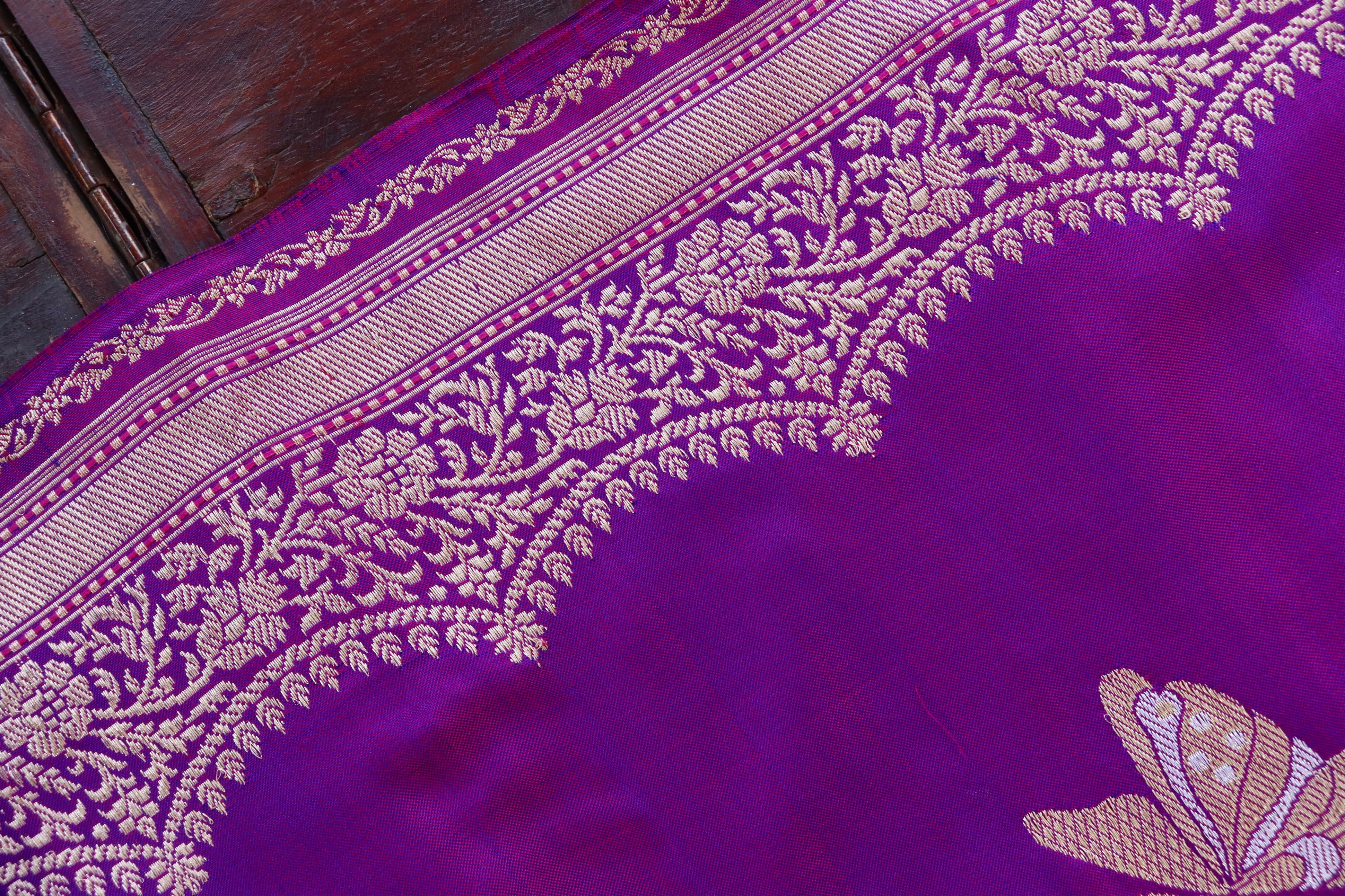 Purple Butterfly Motif Pure Silk Handloom Banarasi Saree