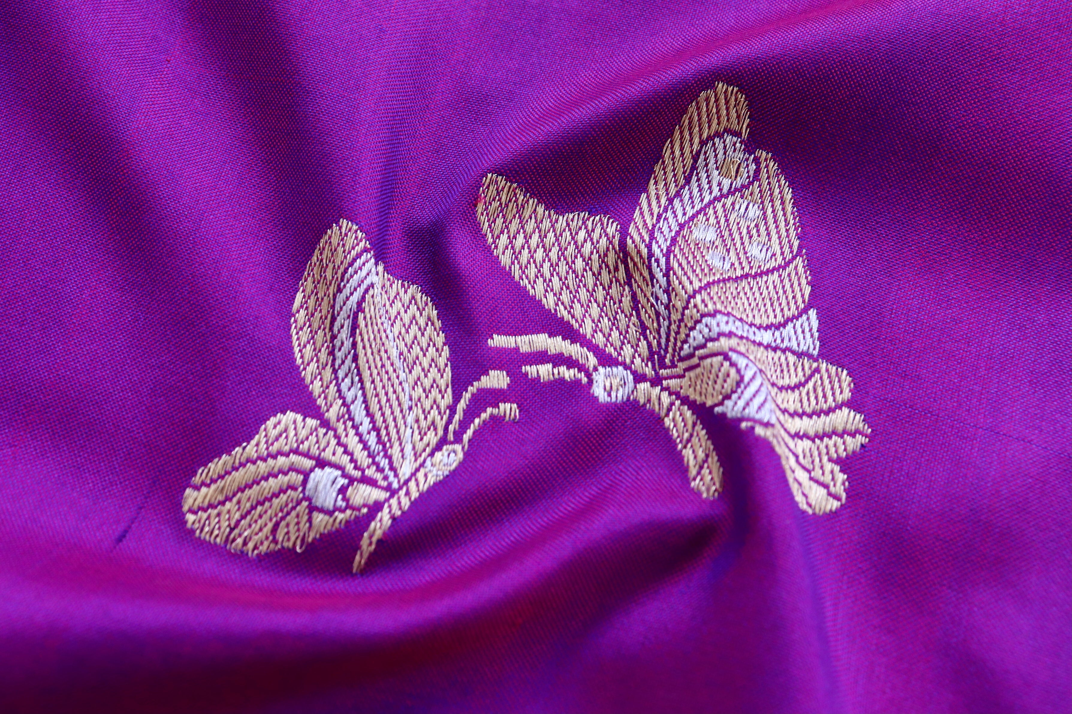 Purple Butterfly Motif Pure Silk Handloom Banarasi Saree