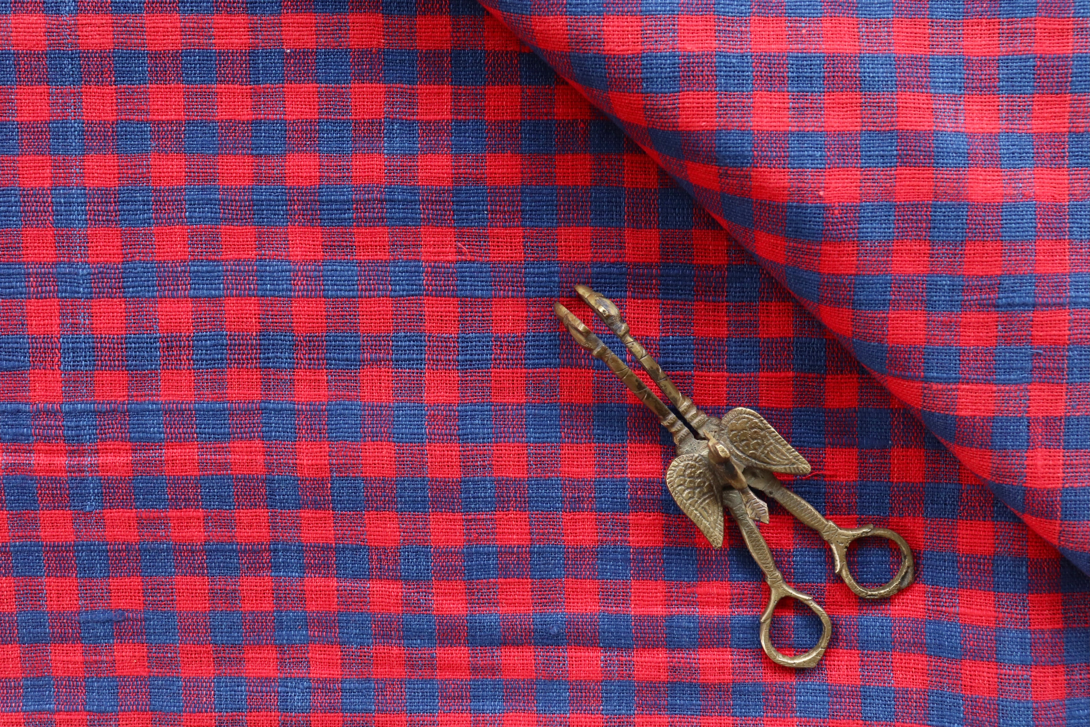 Red & Blue Check Handspun Handwoven Fabric
